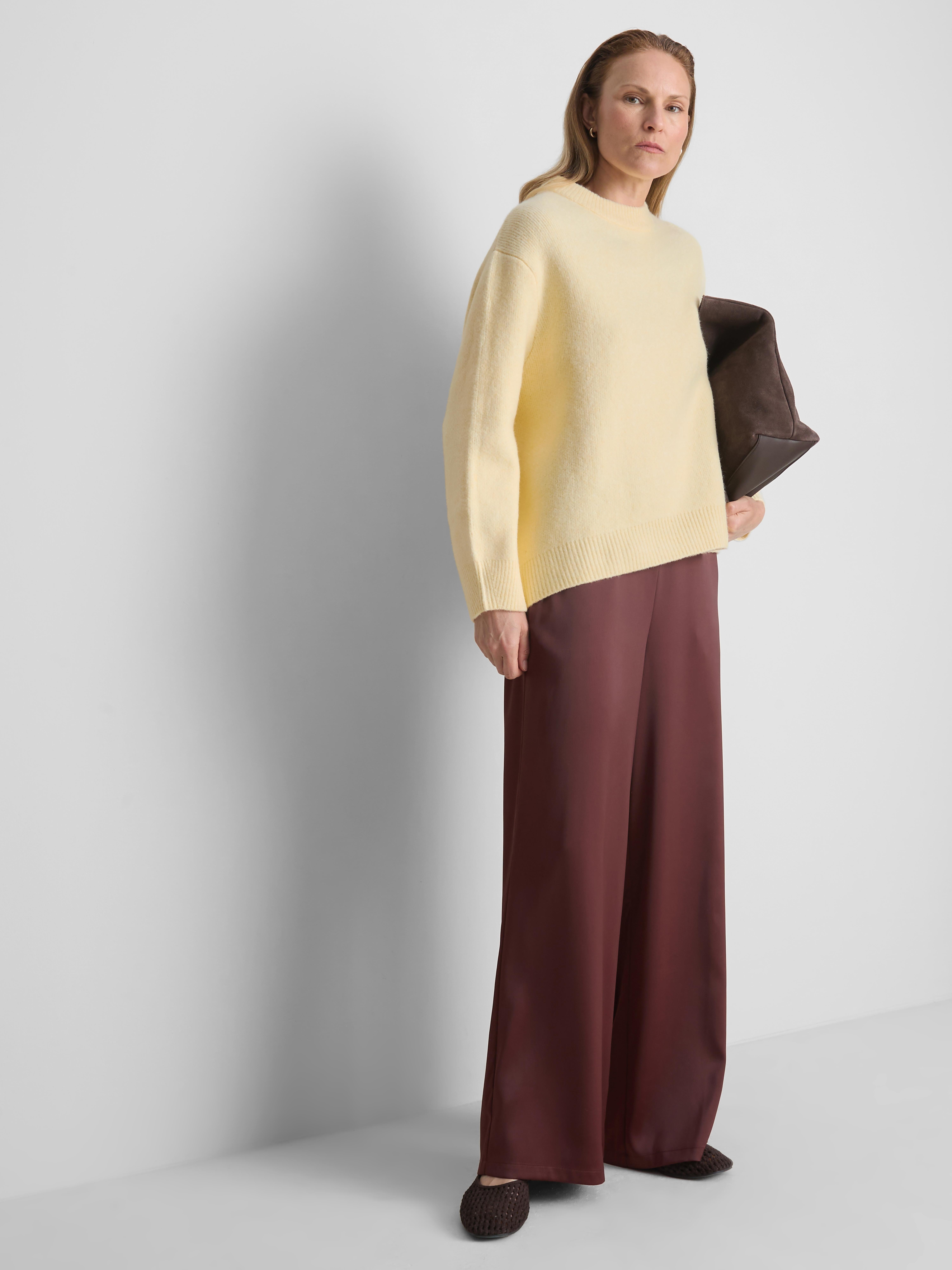 Wool Blend Oversized Crew Neck Sweater - Light Yellow