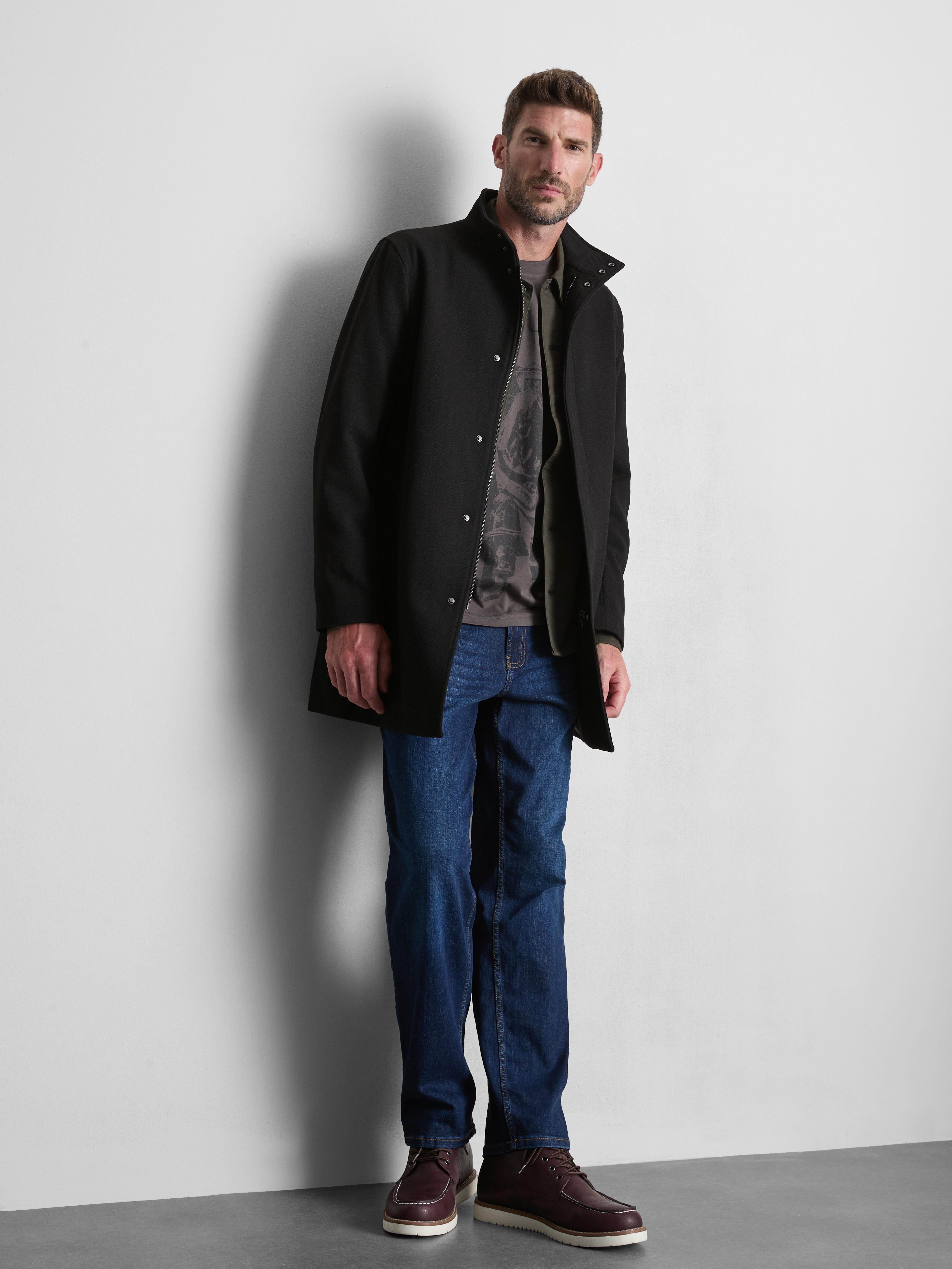 High-Neck Longline Coat - Black