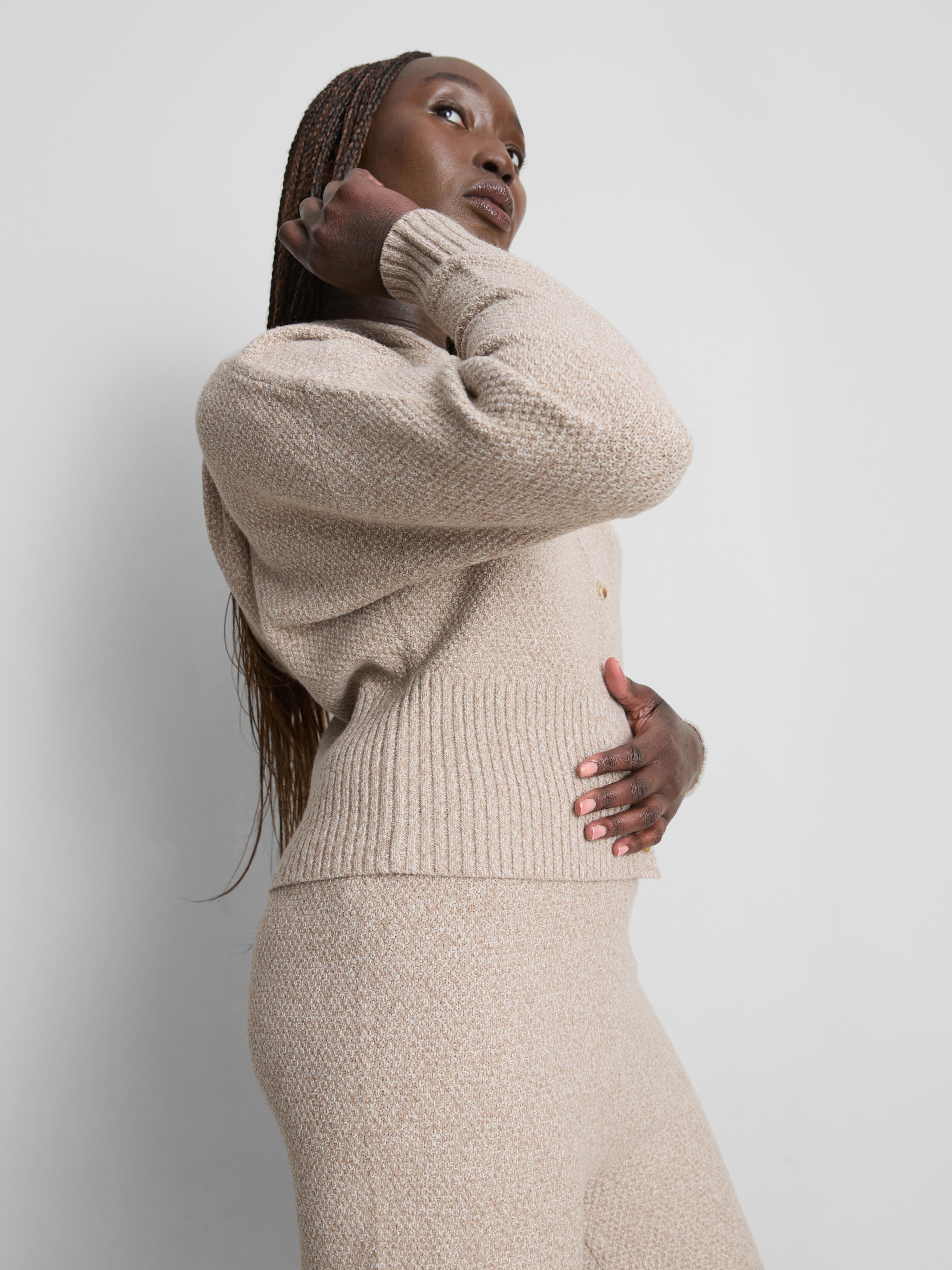 Knit Hooded Cardigan - Beige