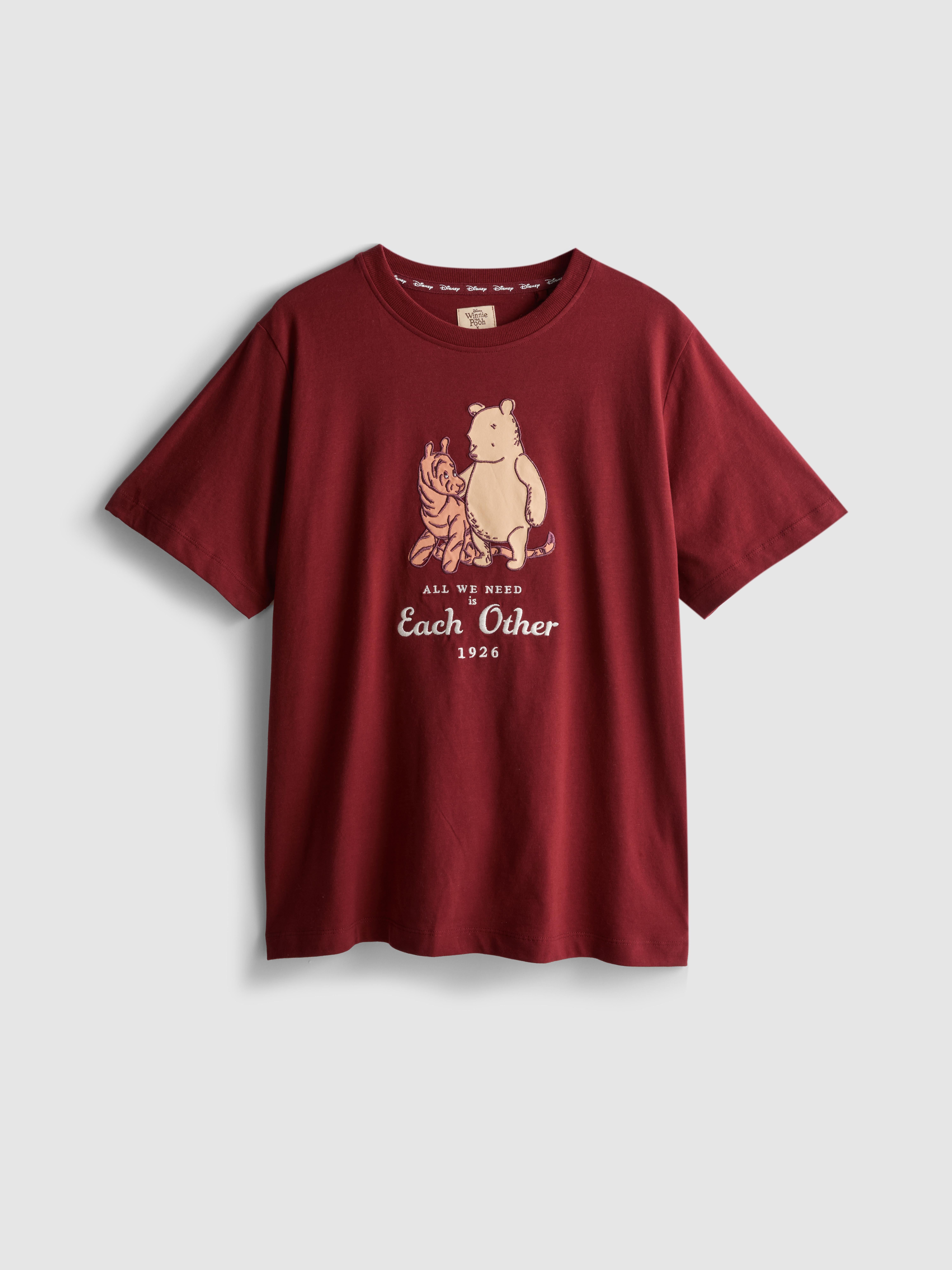 Disney's Winnie the Pooh Pure Cotton Embroidered Tee - Burgundy