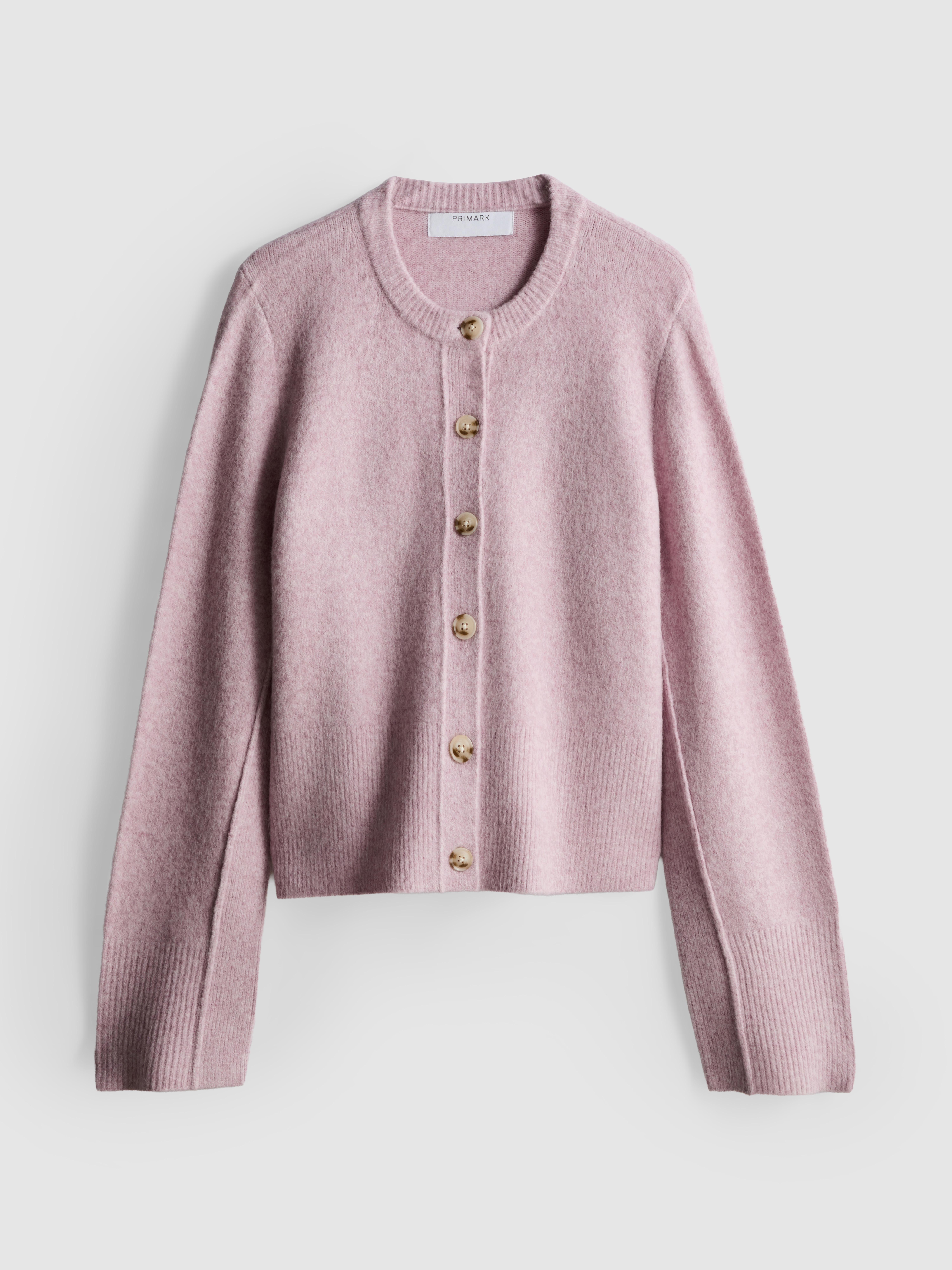 Relaxed Knitted Crew Neck Cardigan - Lilac