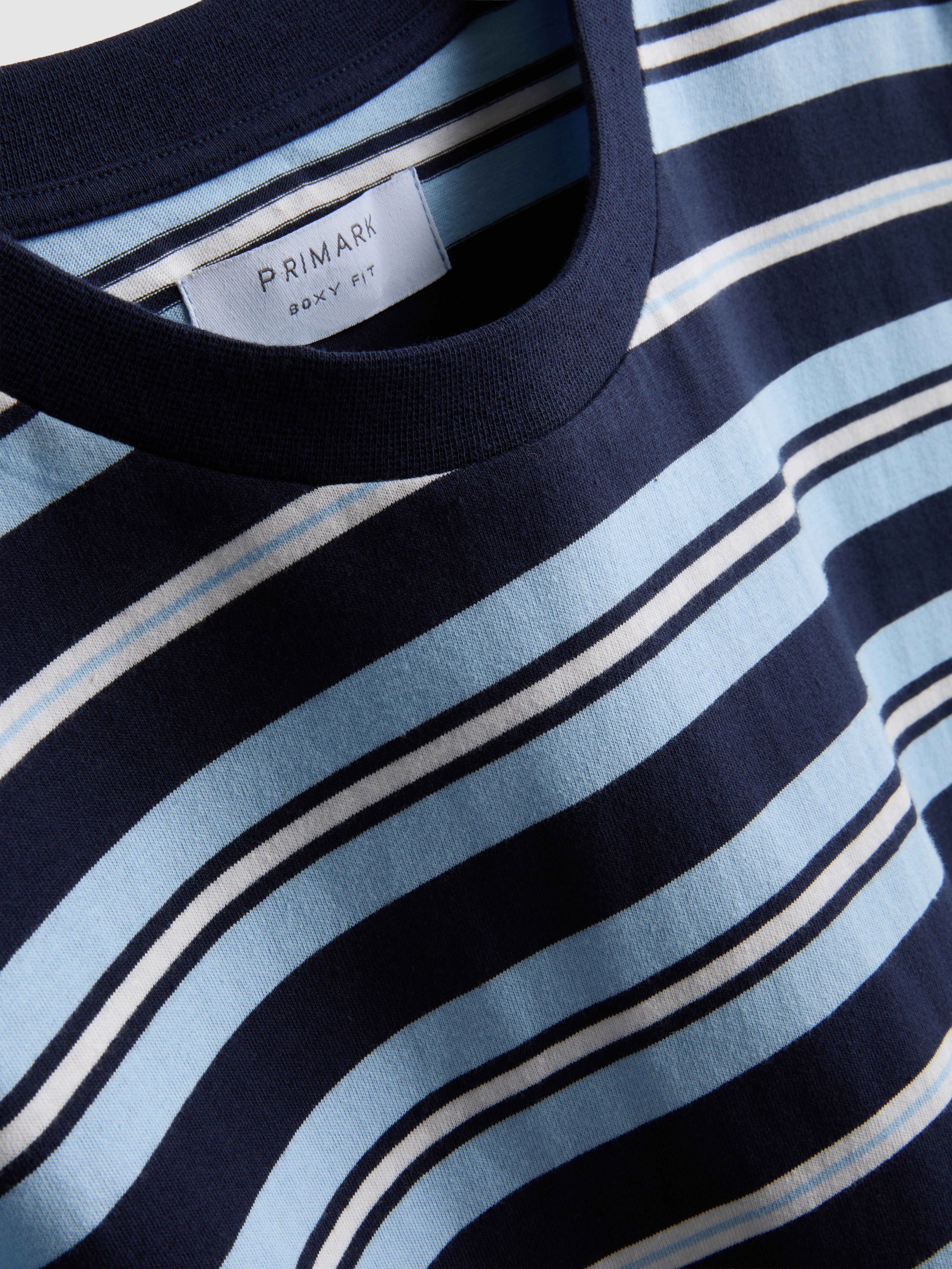 Pure Cotton Striped Boxy T-Shirt - Blue