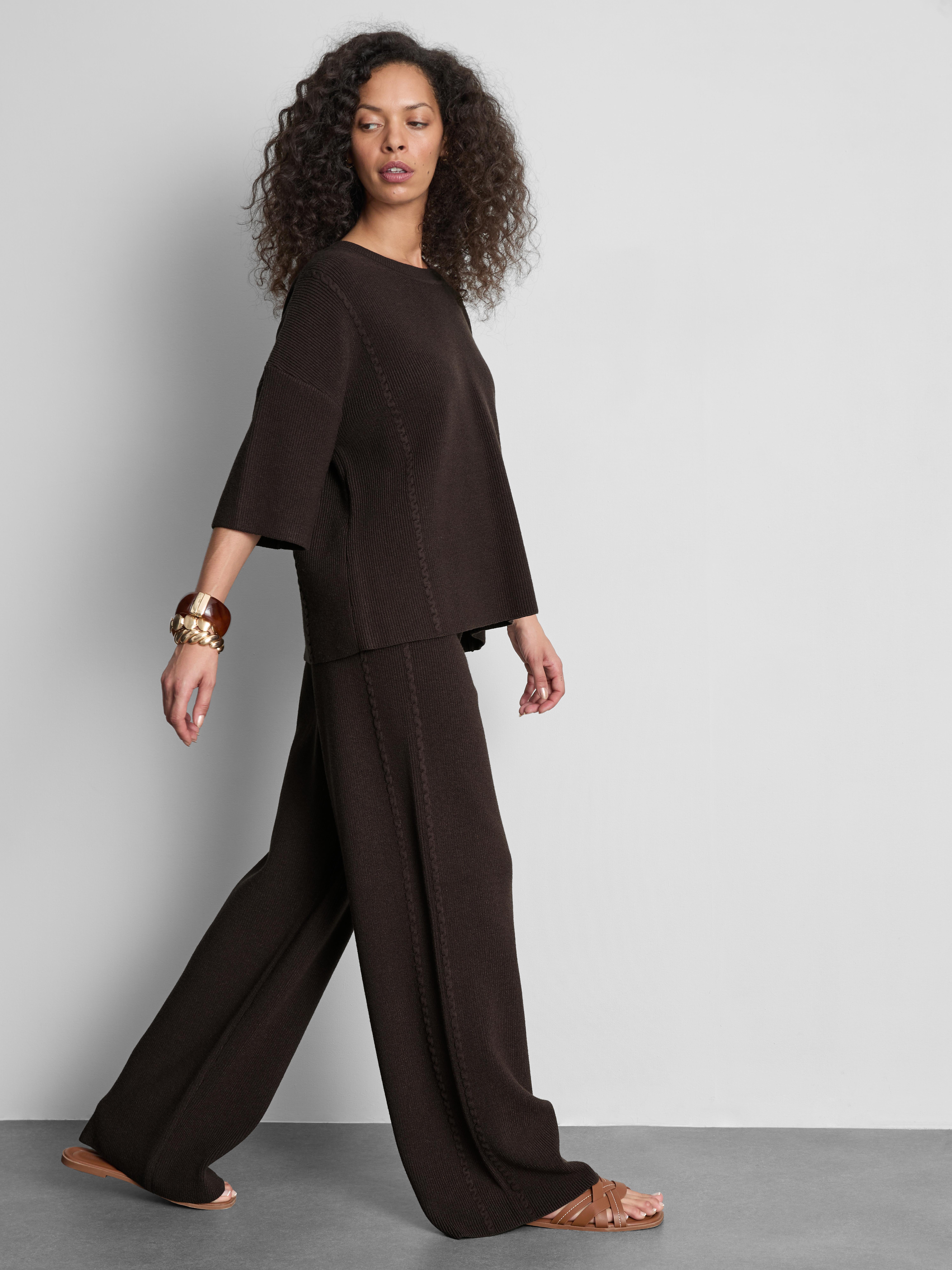 Knitted Wide Leg Pants - Chocolate