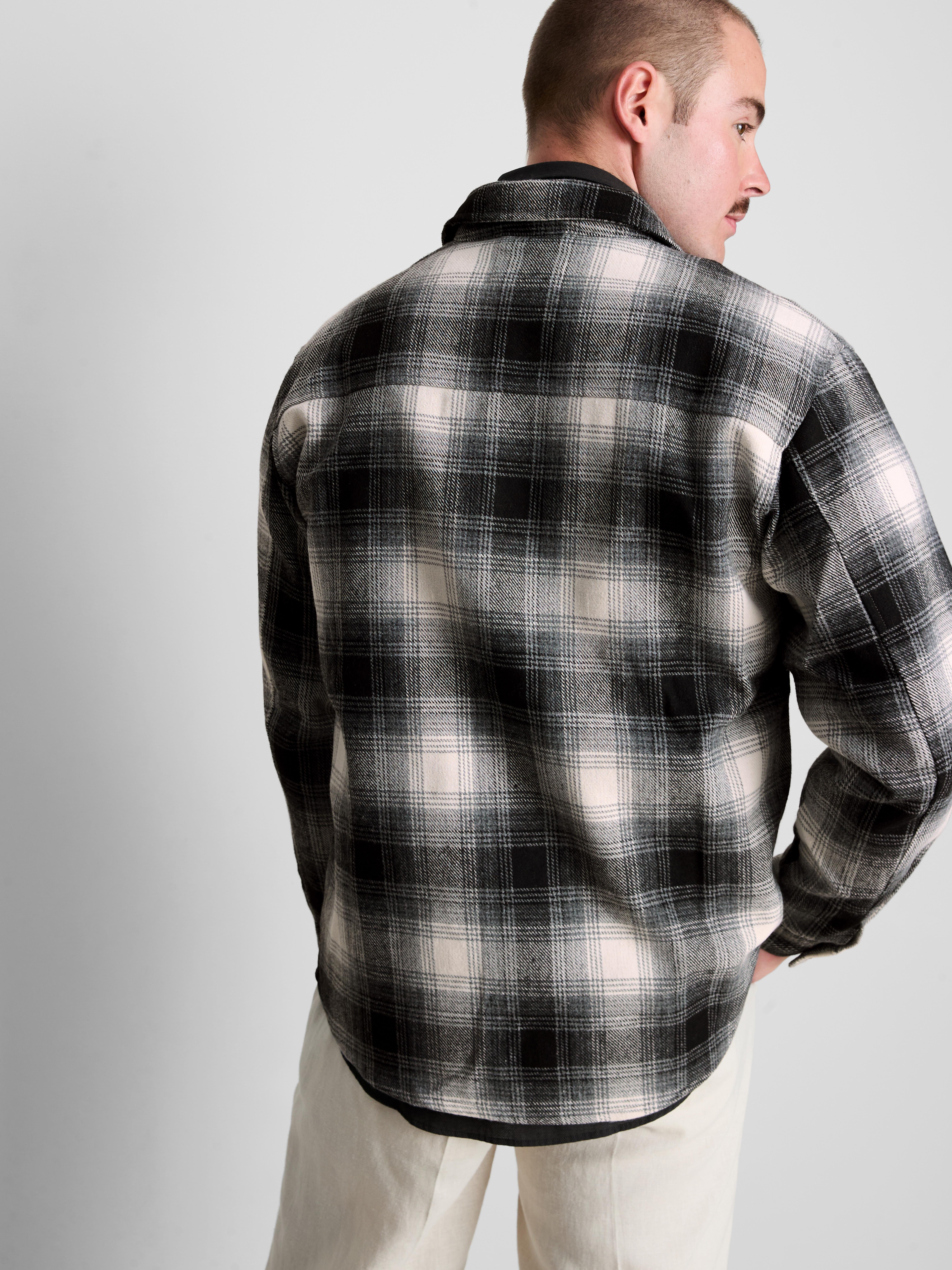 Plaid Button-Up Overshirt - Gray