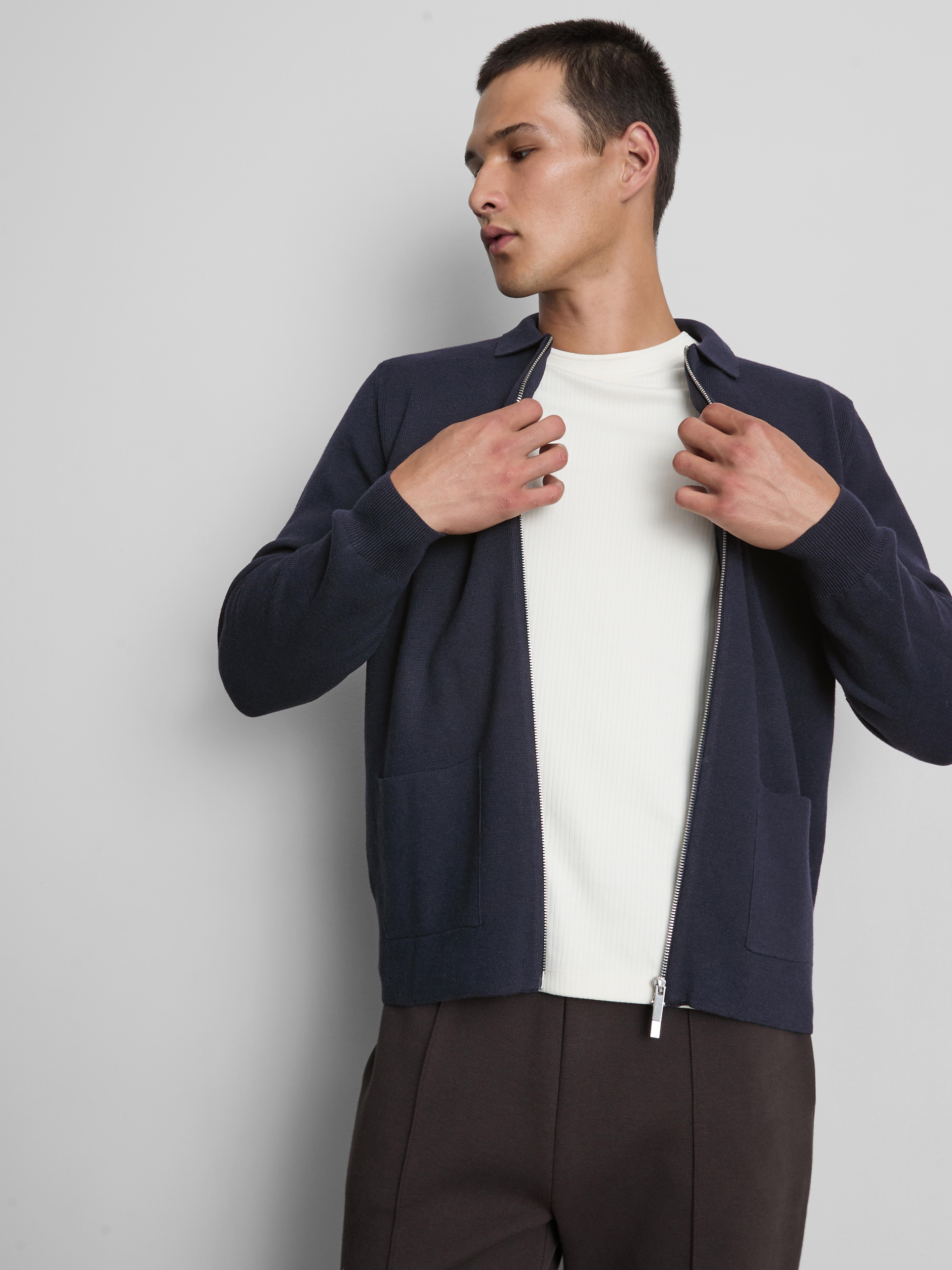 The Edit Knitted Harrington Jacket - Navy