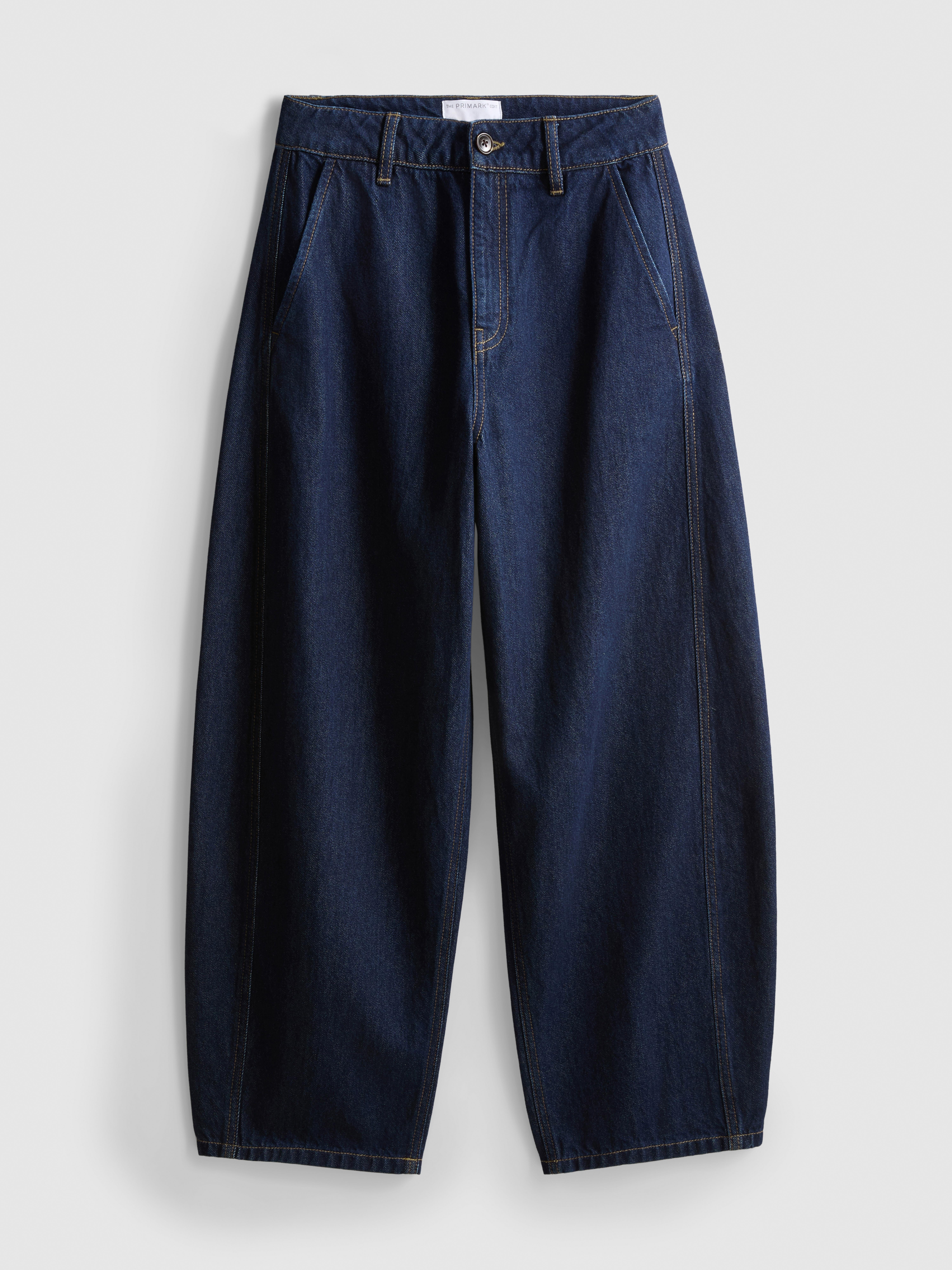 The Edit Cotton Denim Barrel-Leg Jeans - Indigo