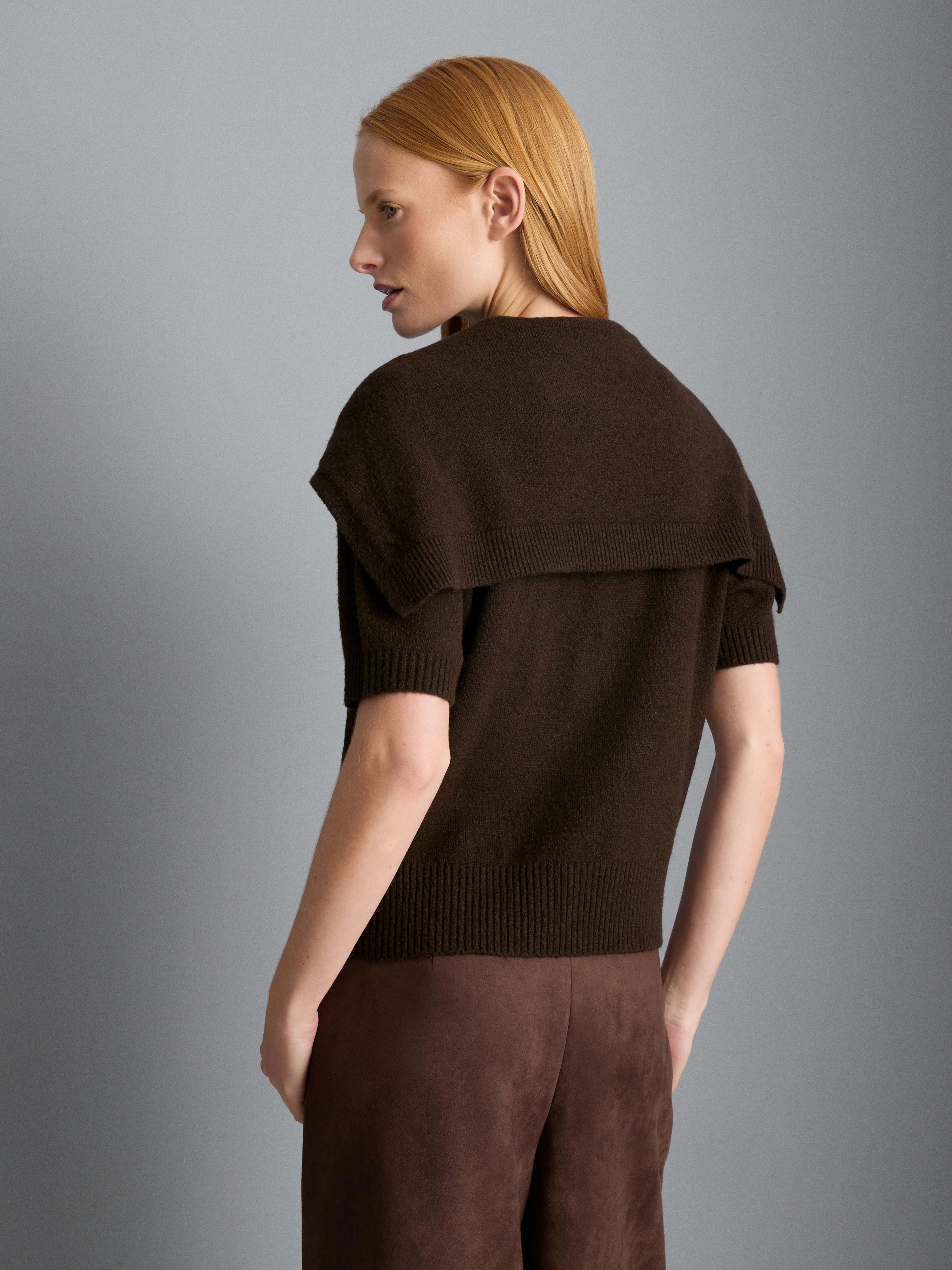 Knitted Tie Neck Tee - Chocolate