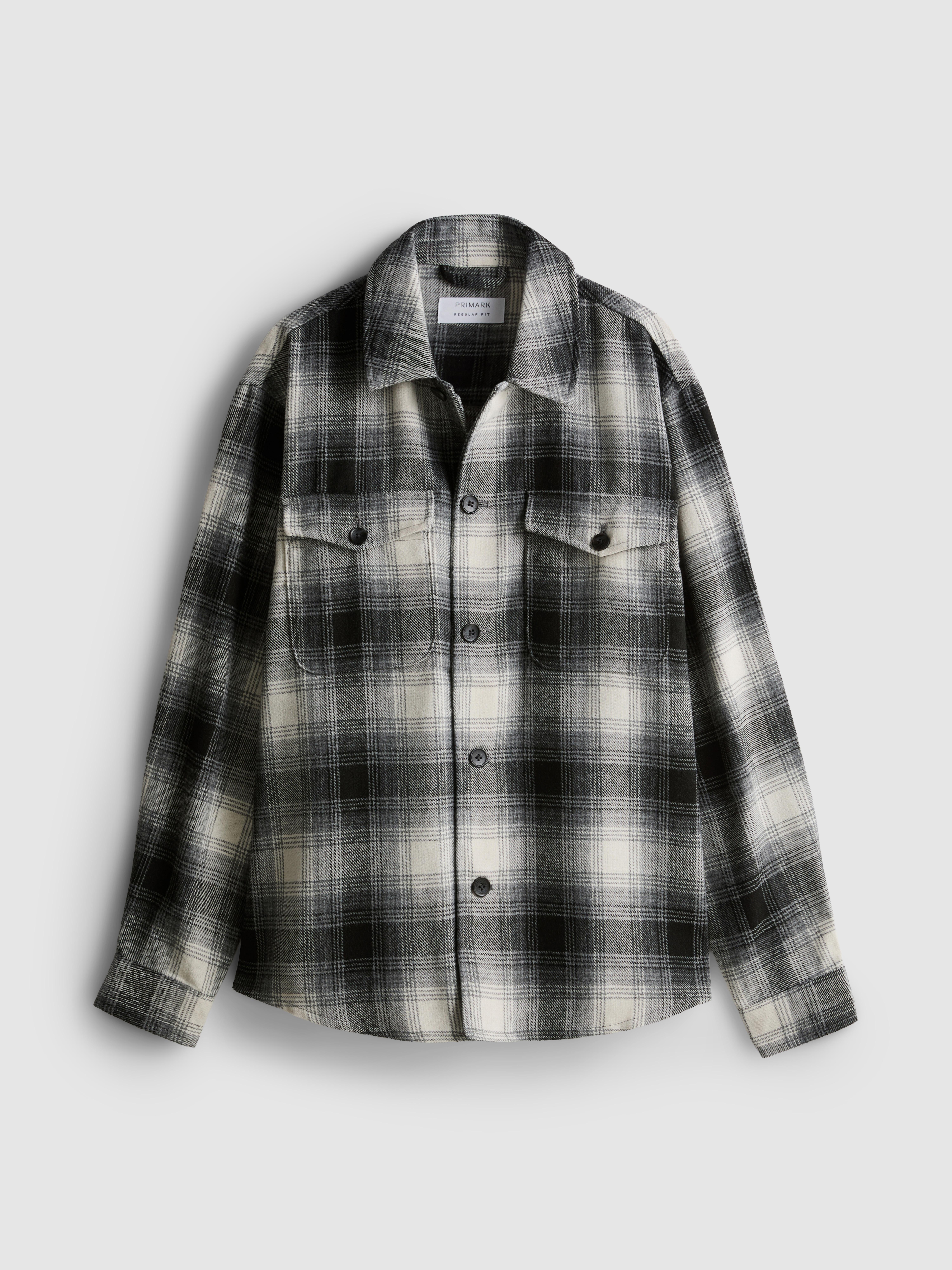 Plaid Button-Up Overshirt - Gray