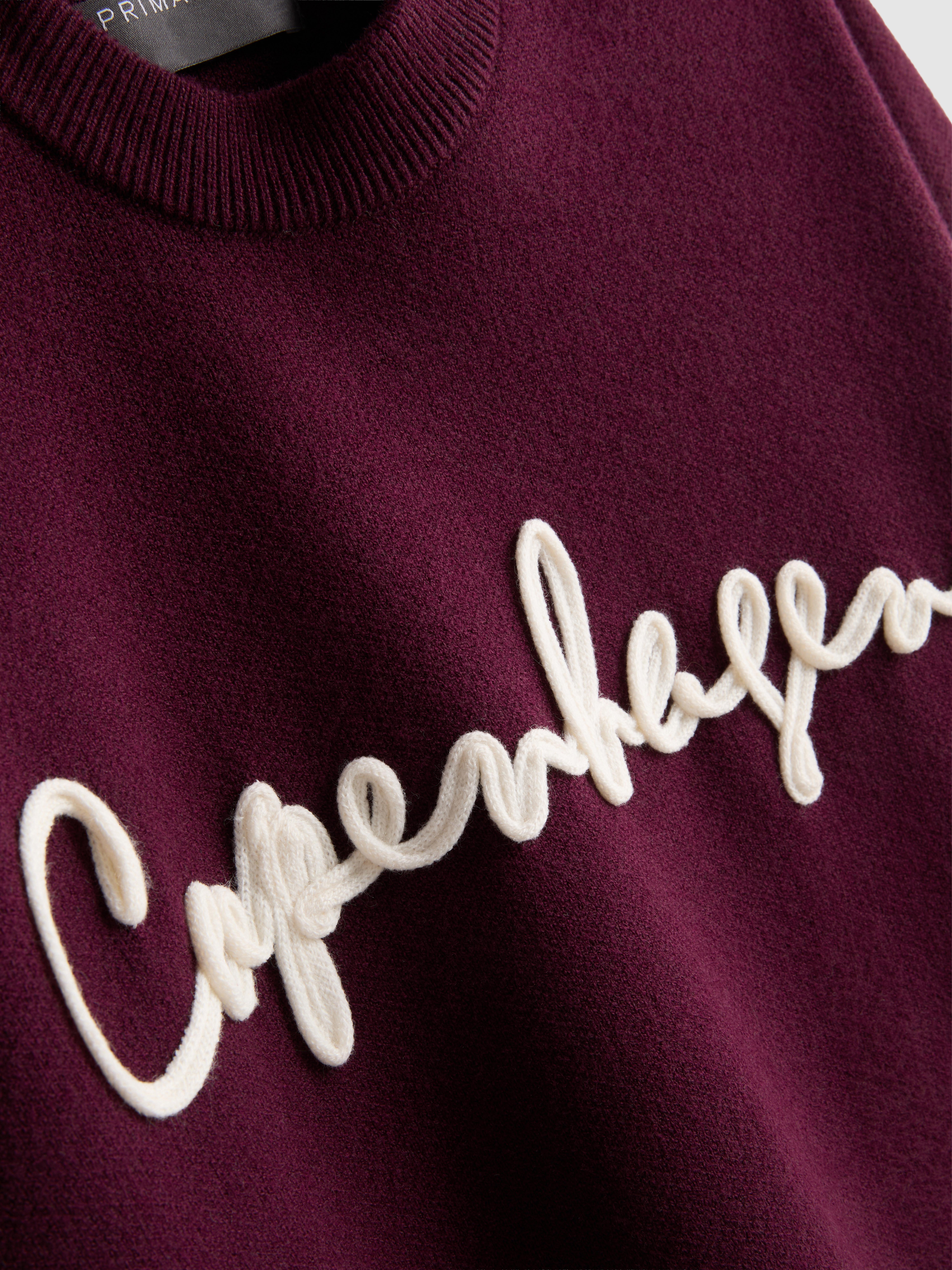 Knitted Crewneck Slogan Sweater - Burgundy