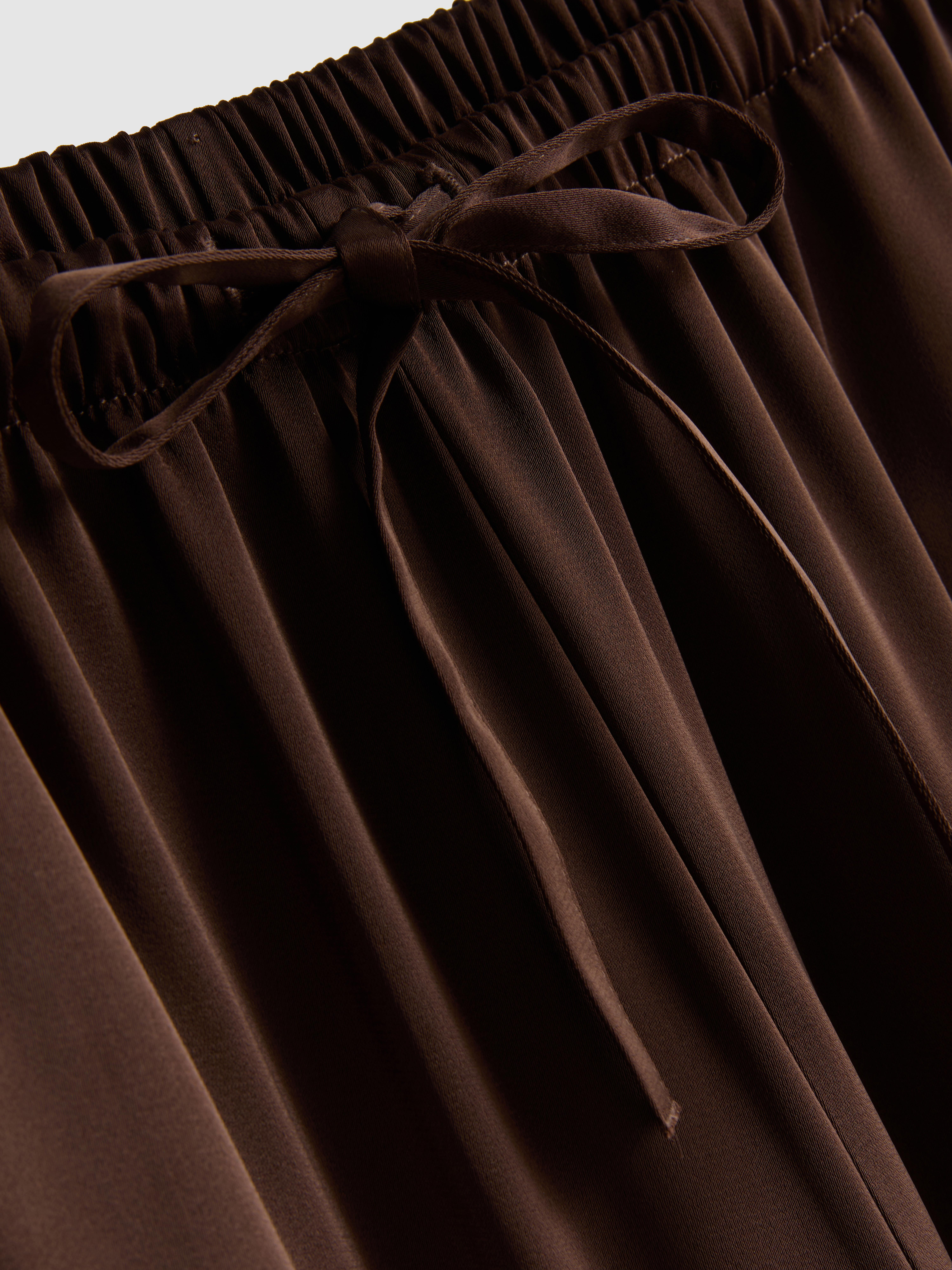 Wide Leg Satin Pants - Chocolate