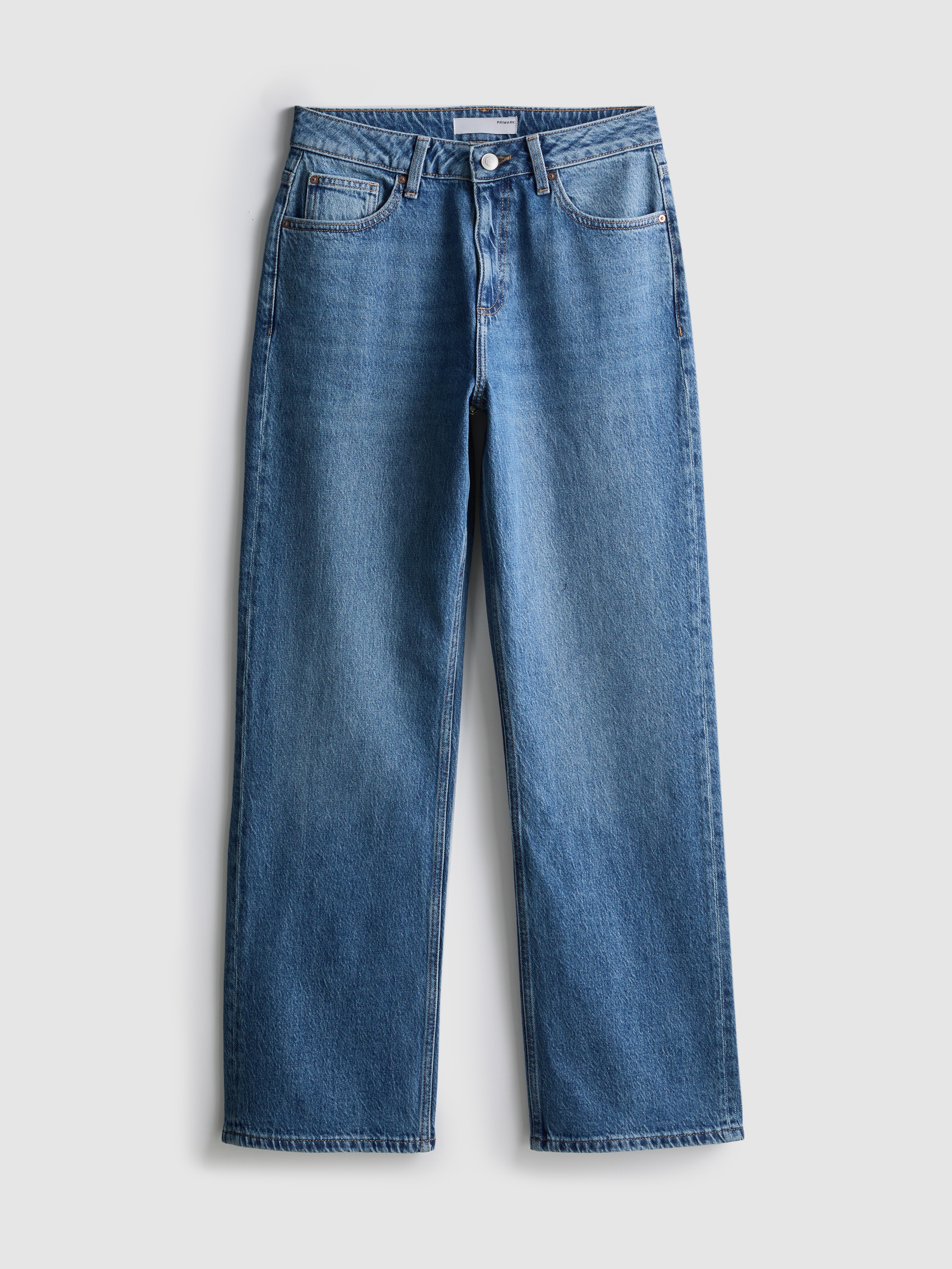 High-Waisted Straight-Leg Jeans - Mid Blue