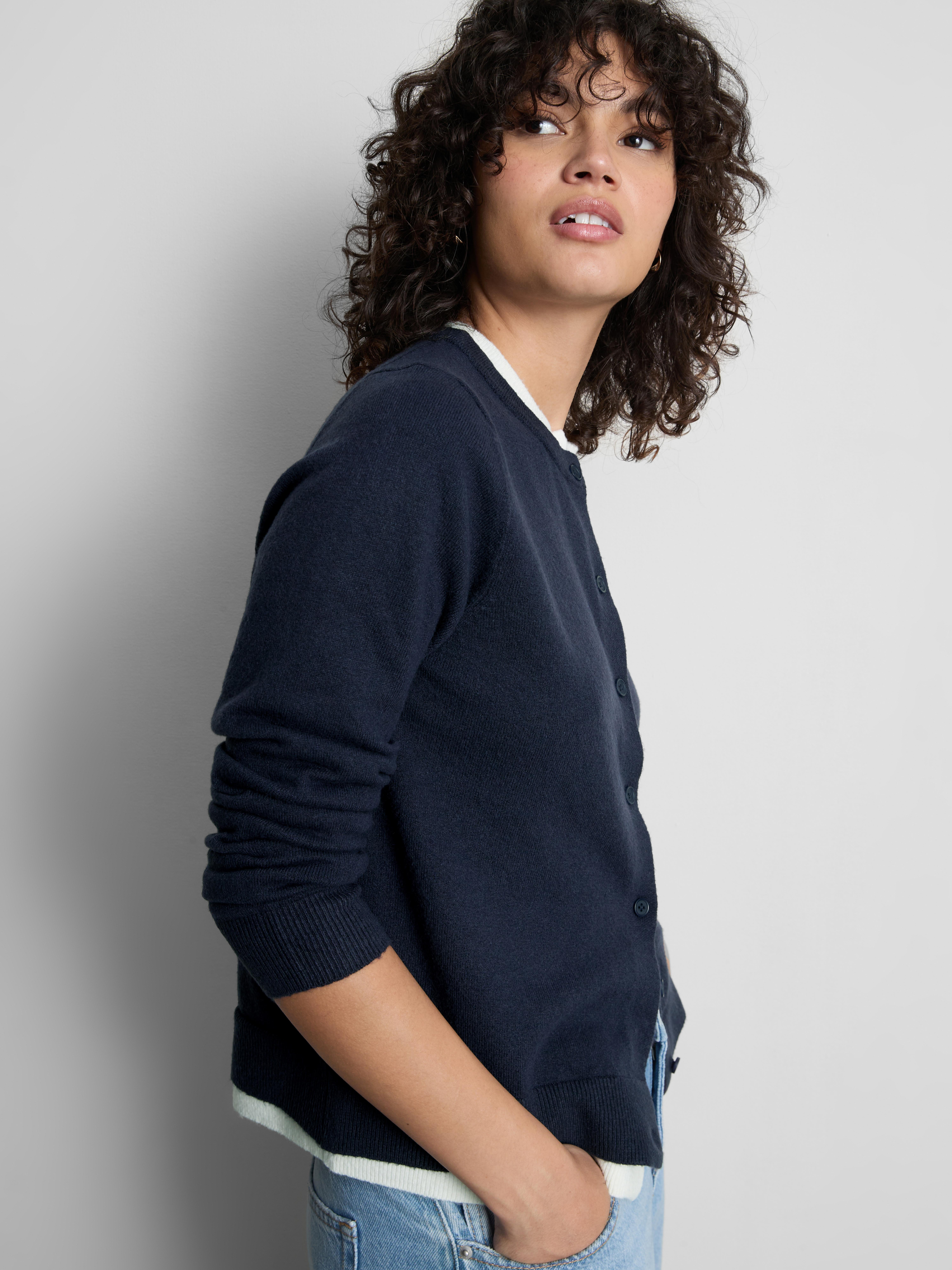 Knitted Double Layered Cardigan - Navy