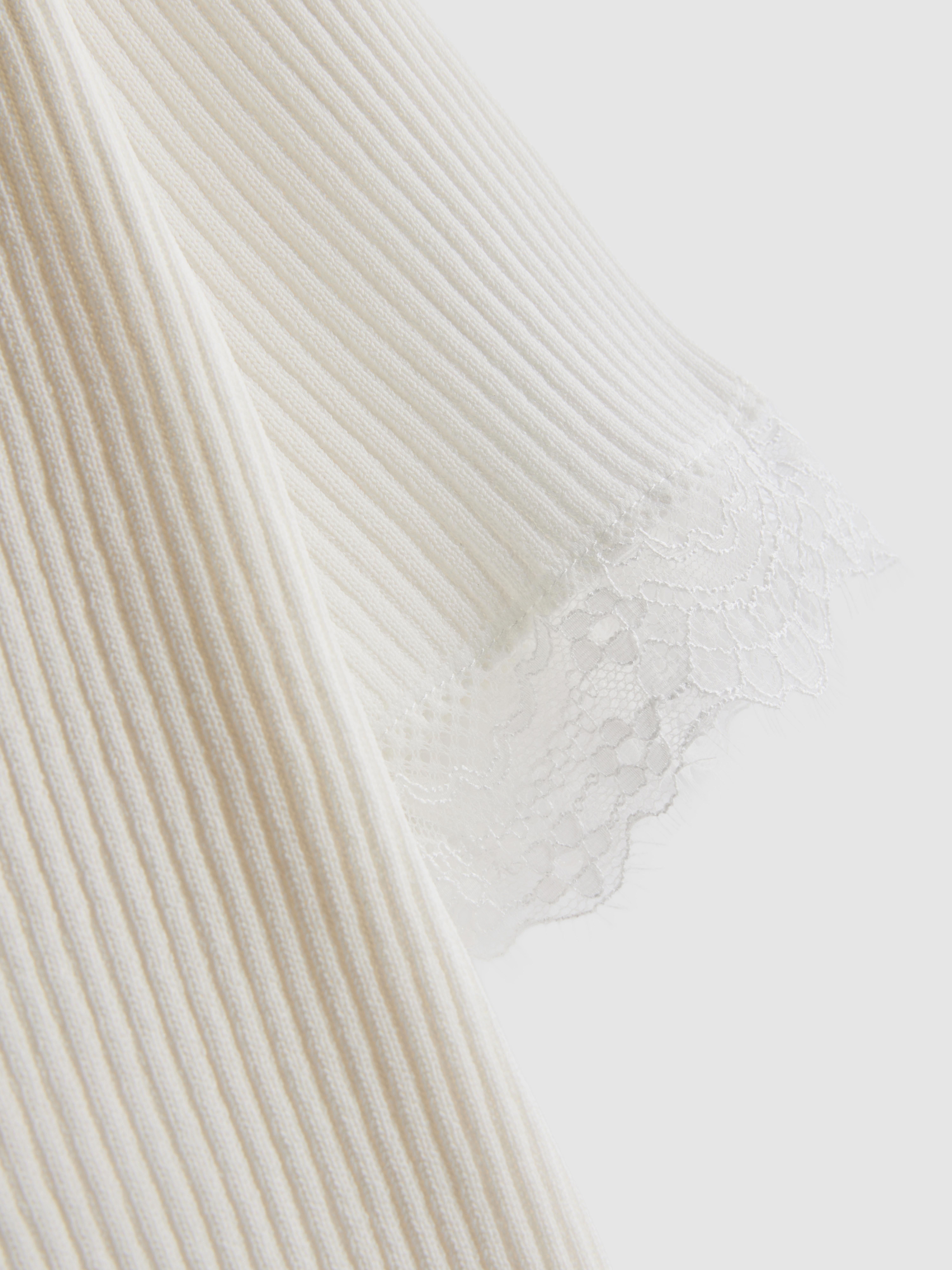 Ribbed Lace-Trim Tee - Ivory