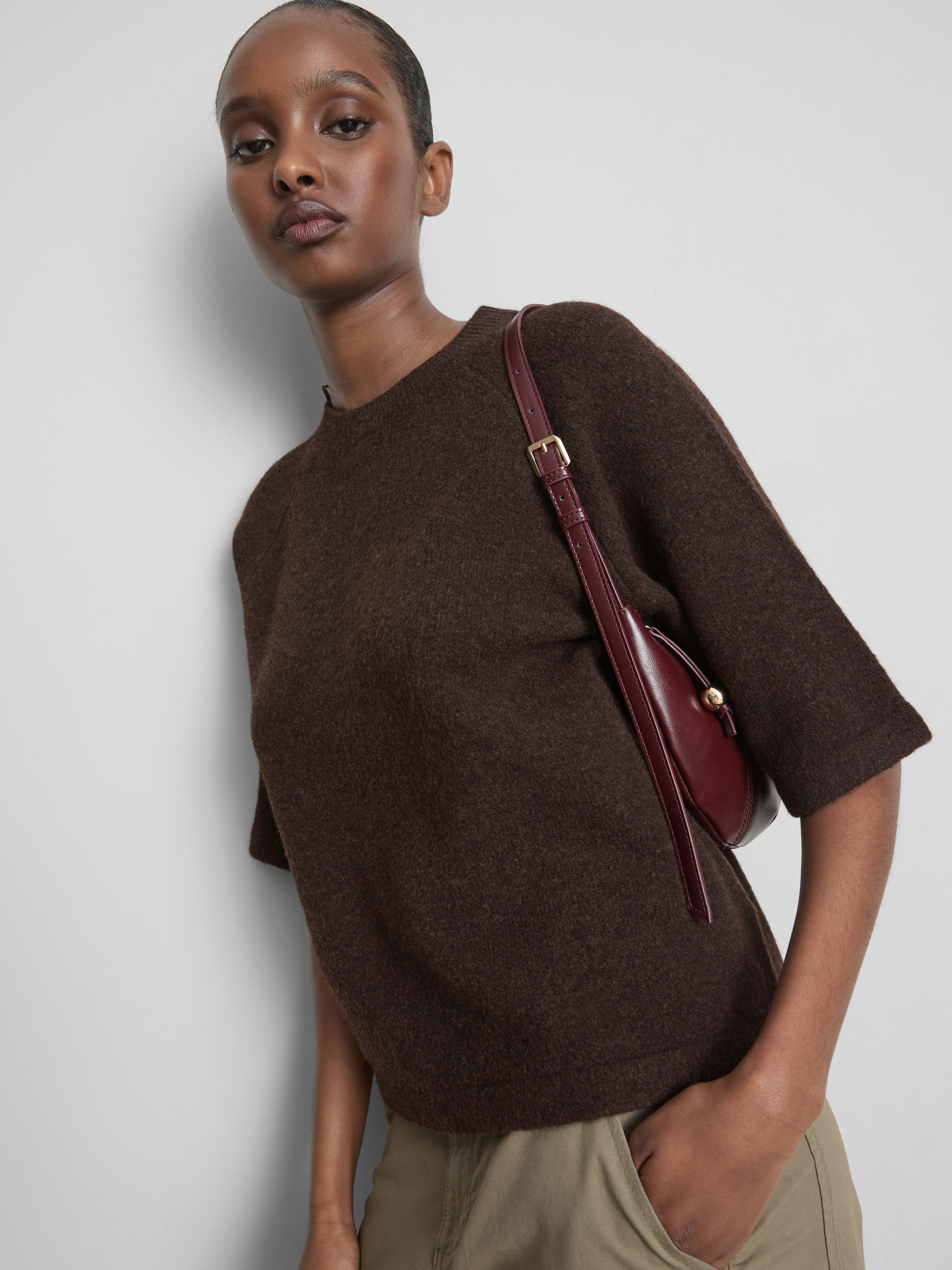 Wool-Blend Knitted Boxy T-Shirt - Chocolate