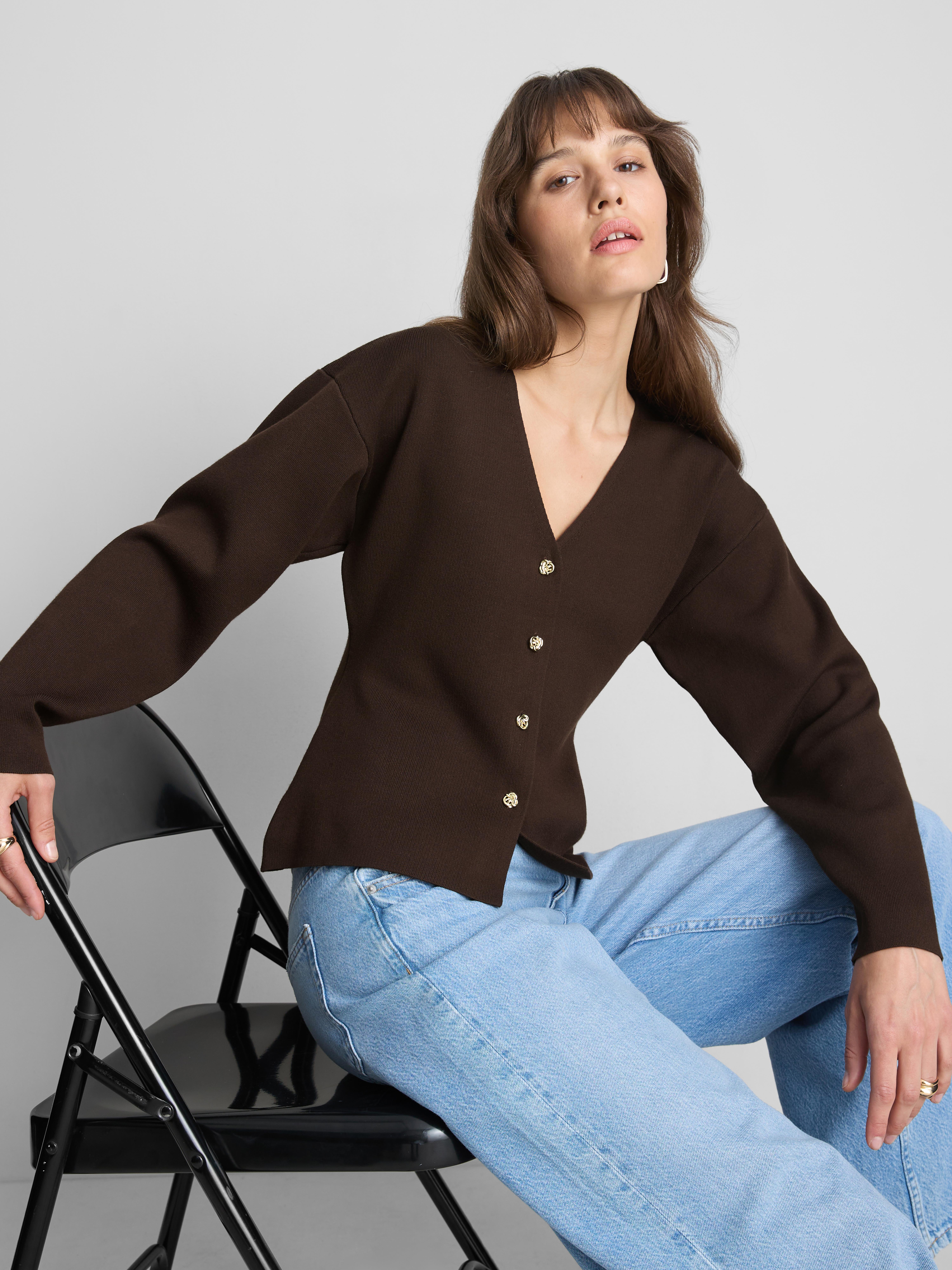 Statement Button Knitted Cardigan - Chocolate