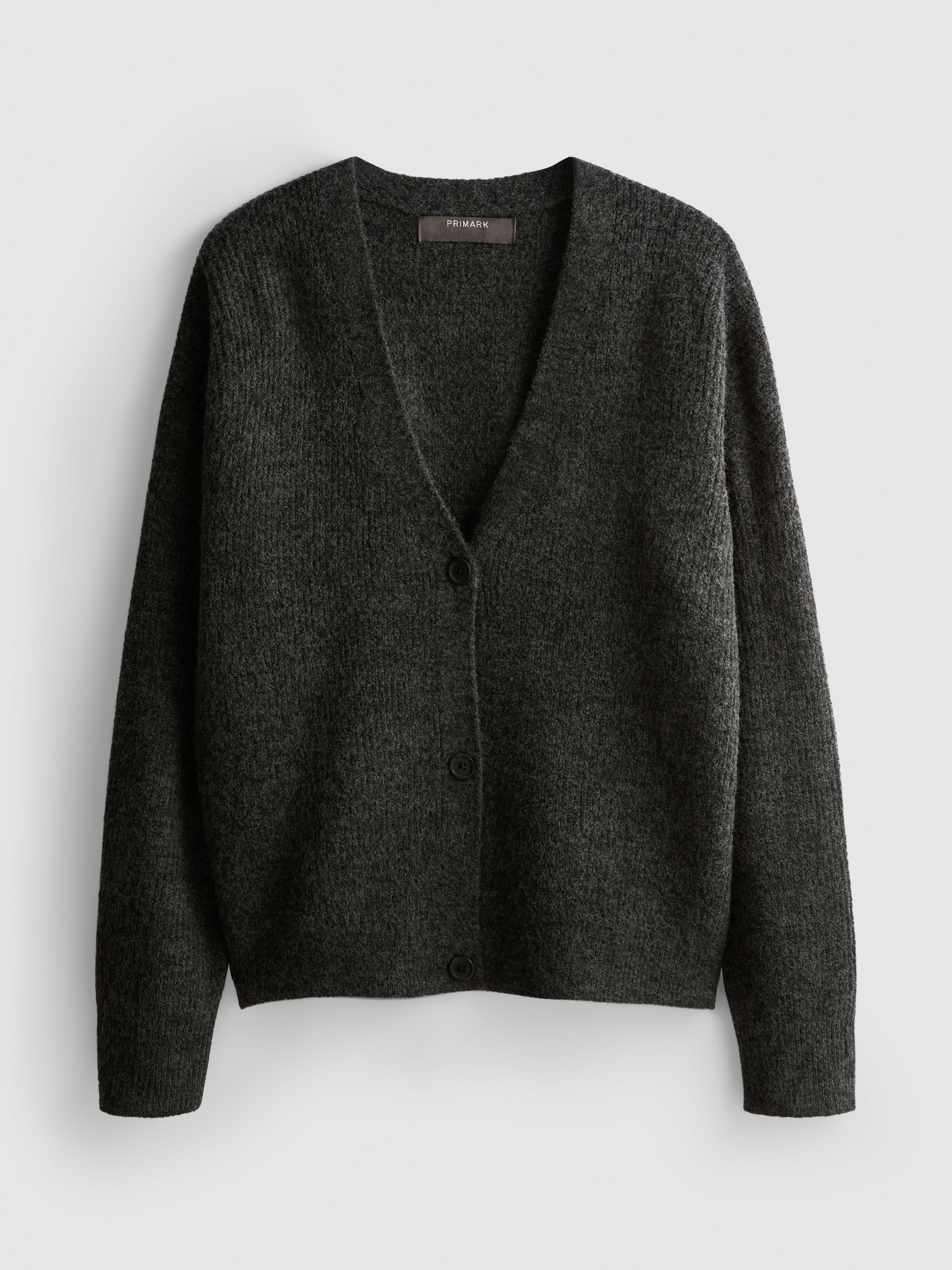Soft Rib V-Neck Cardigan - Charcoal