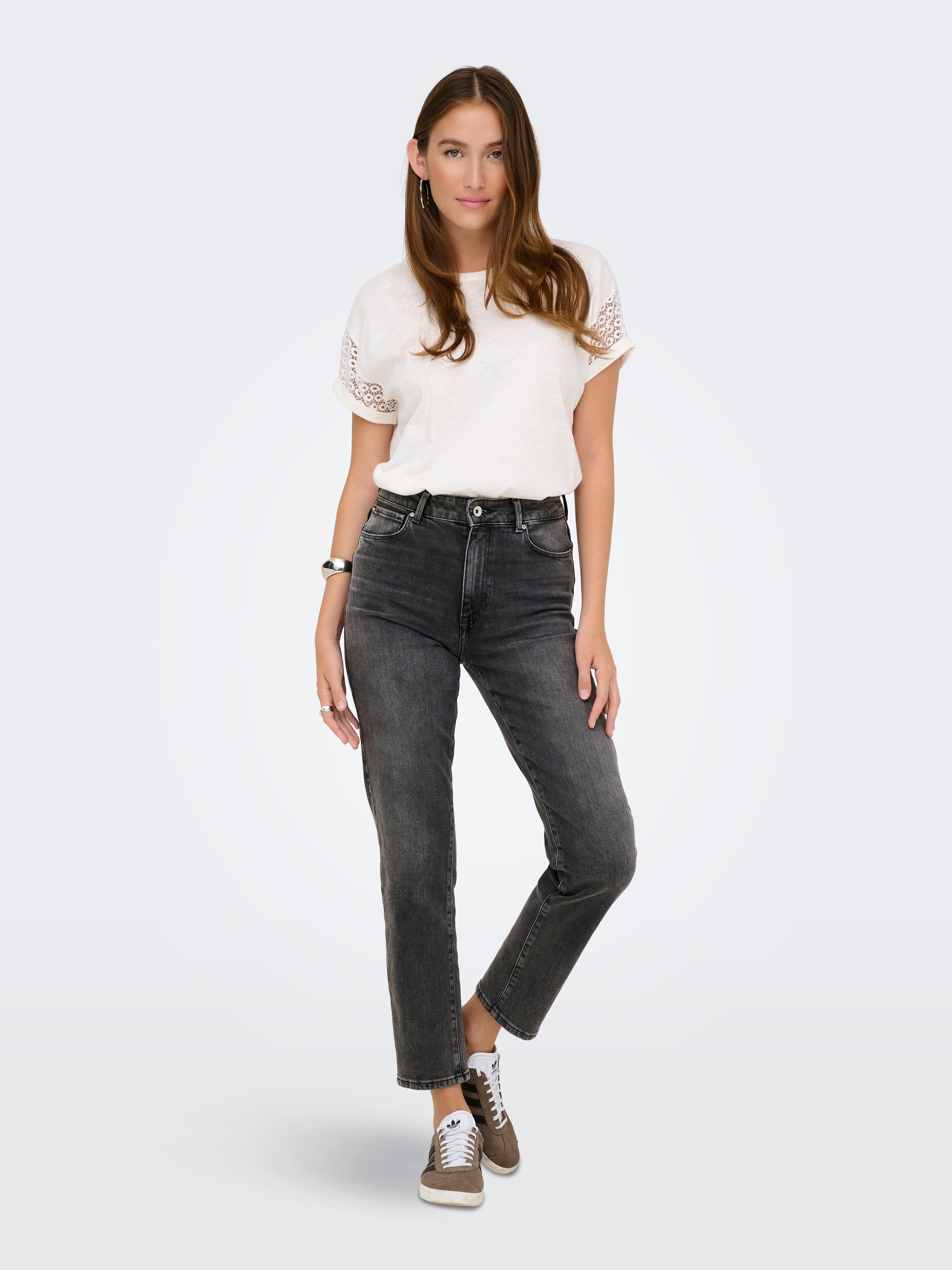 ONLEMILY High waist Straight Fit Ankle length Jeans Dark Grey Denim
