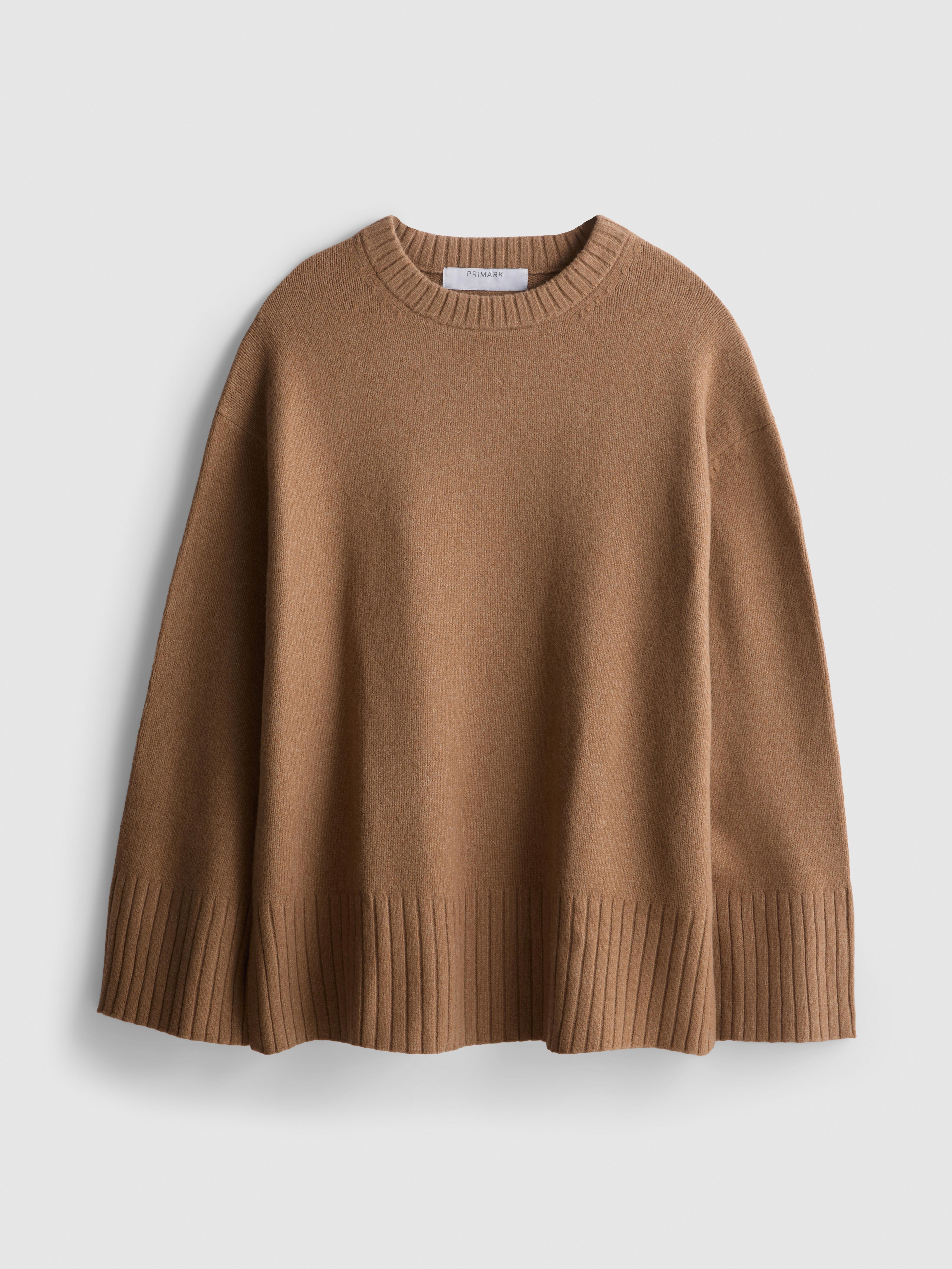 Knitted Wide-Sleeve Sweater - Camel