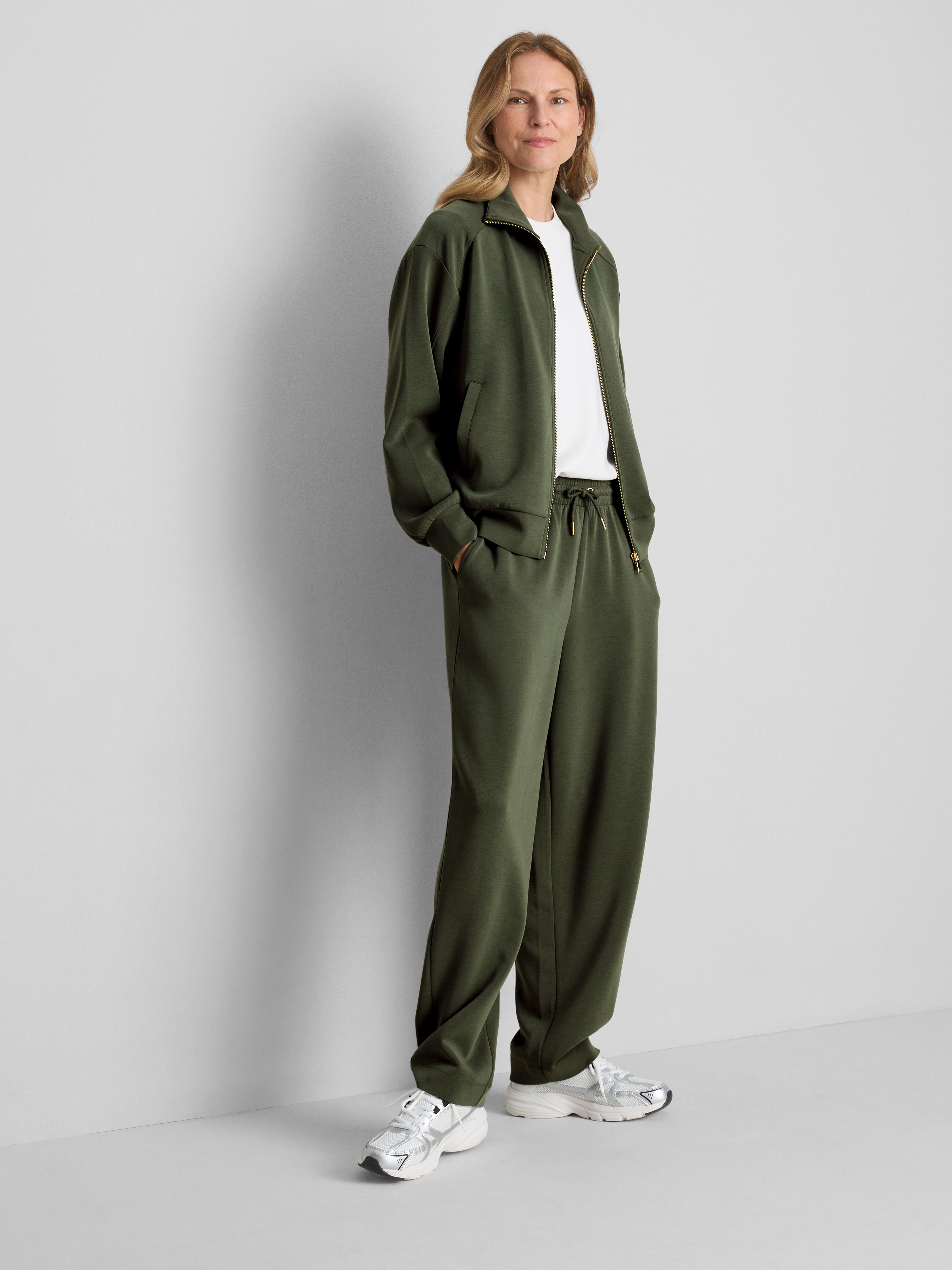 Modal Blend Zip Through Sweatshirt - Olive