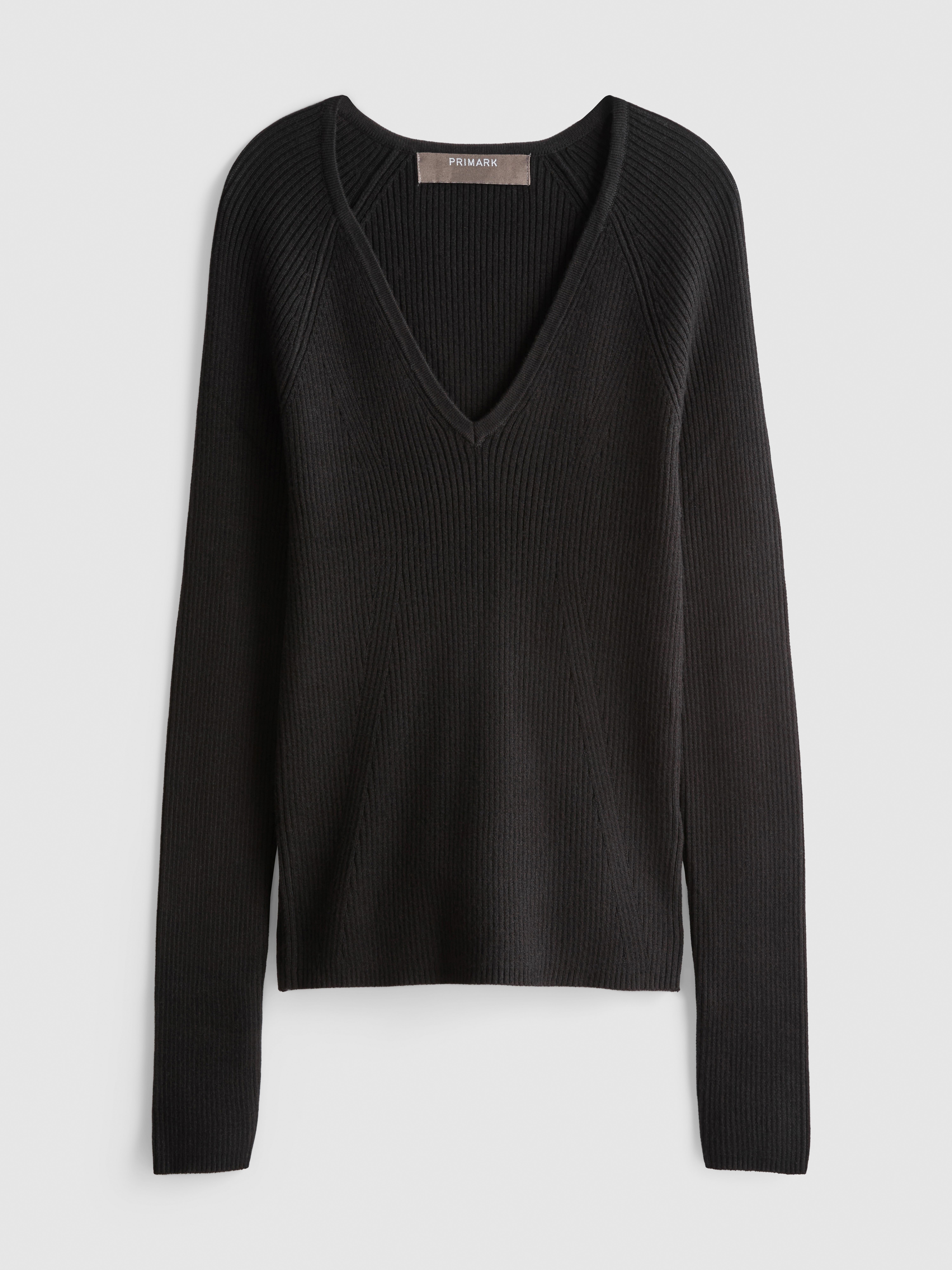 Ribbed V-Neck Sweater - Black