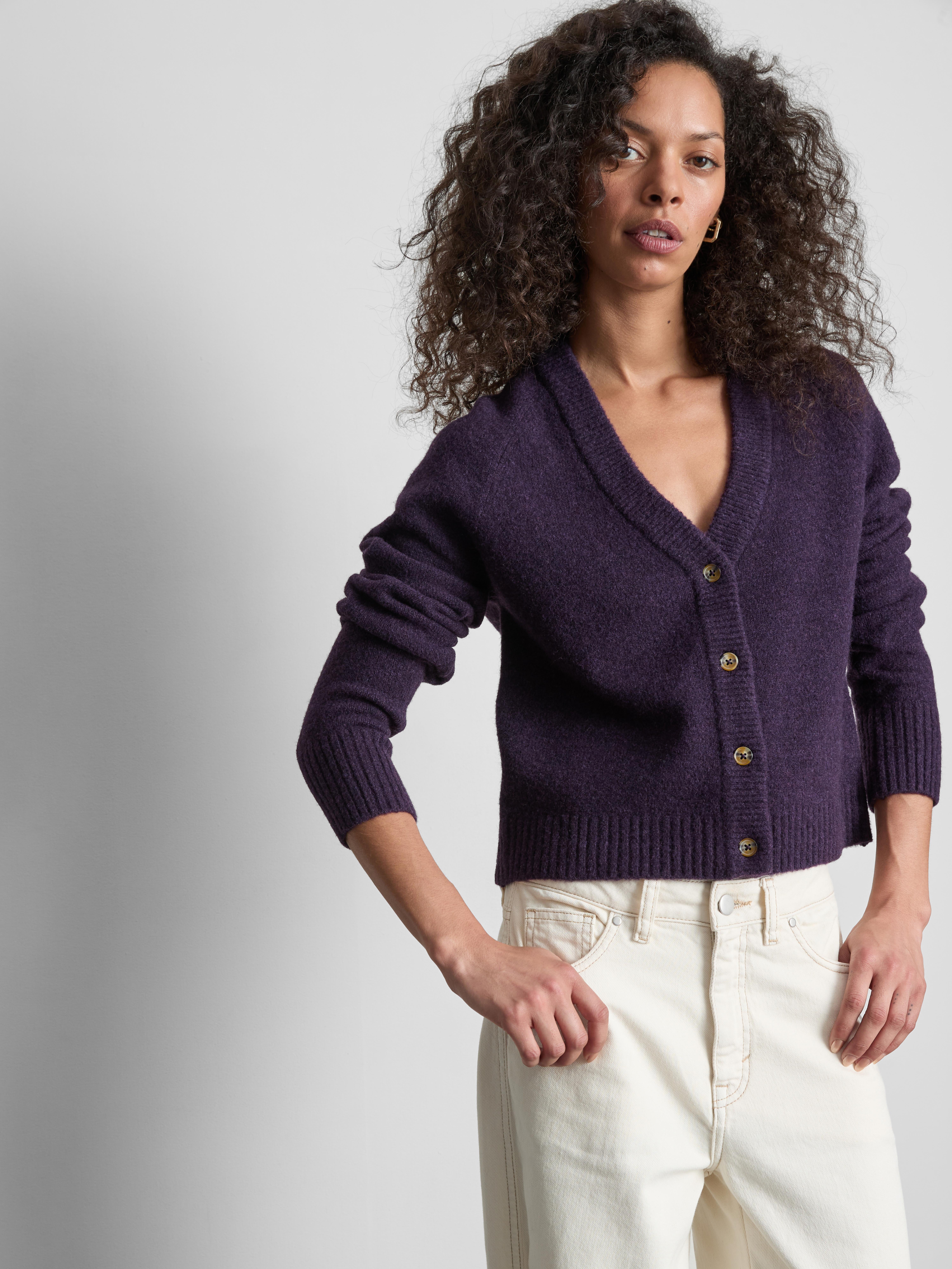 V-Neck Cardigan - Dark Purple