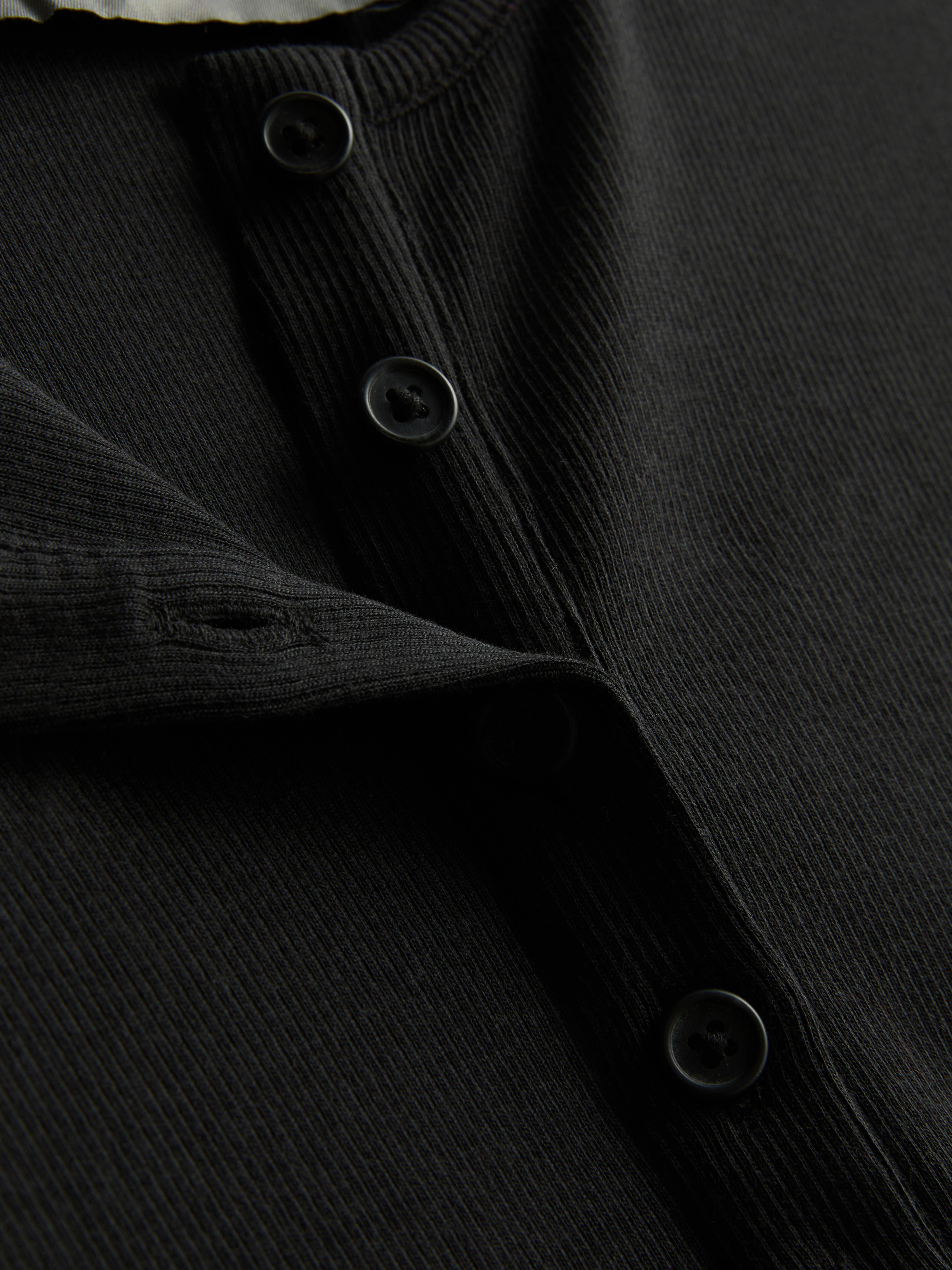 Ribbed Long Sleeve Henley Top - Black