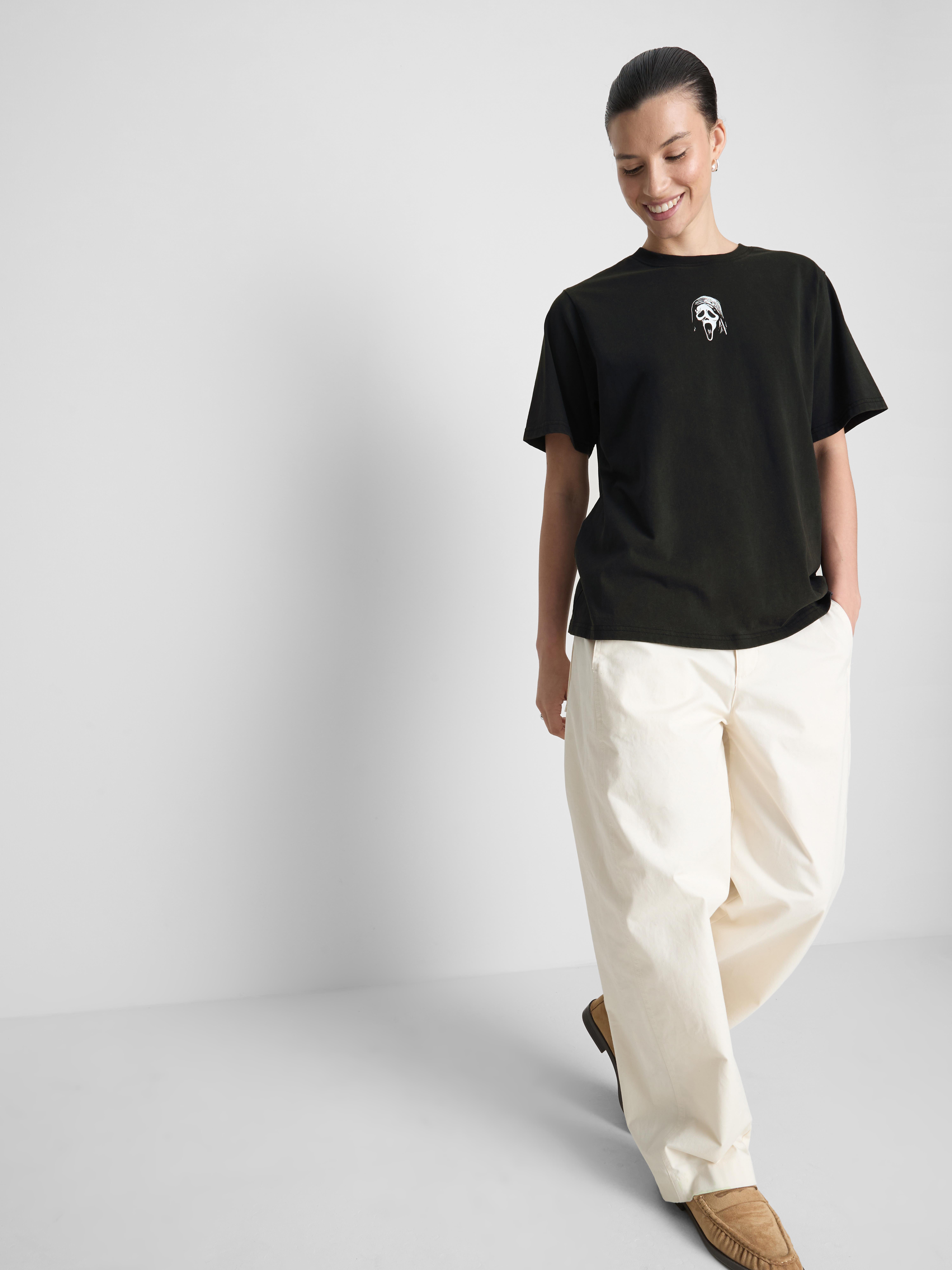 Scream Ghostface Cotton Graphic Oversized Tee - Black