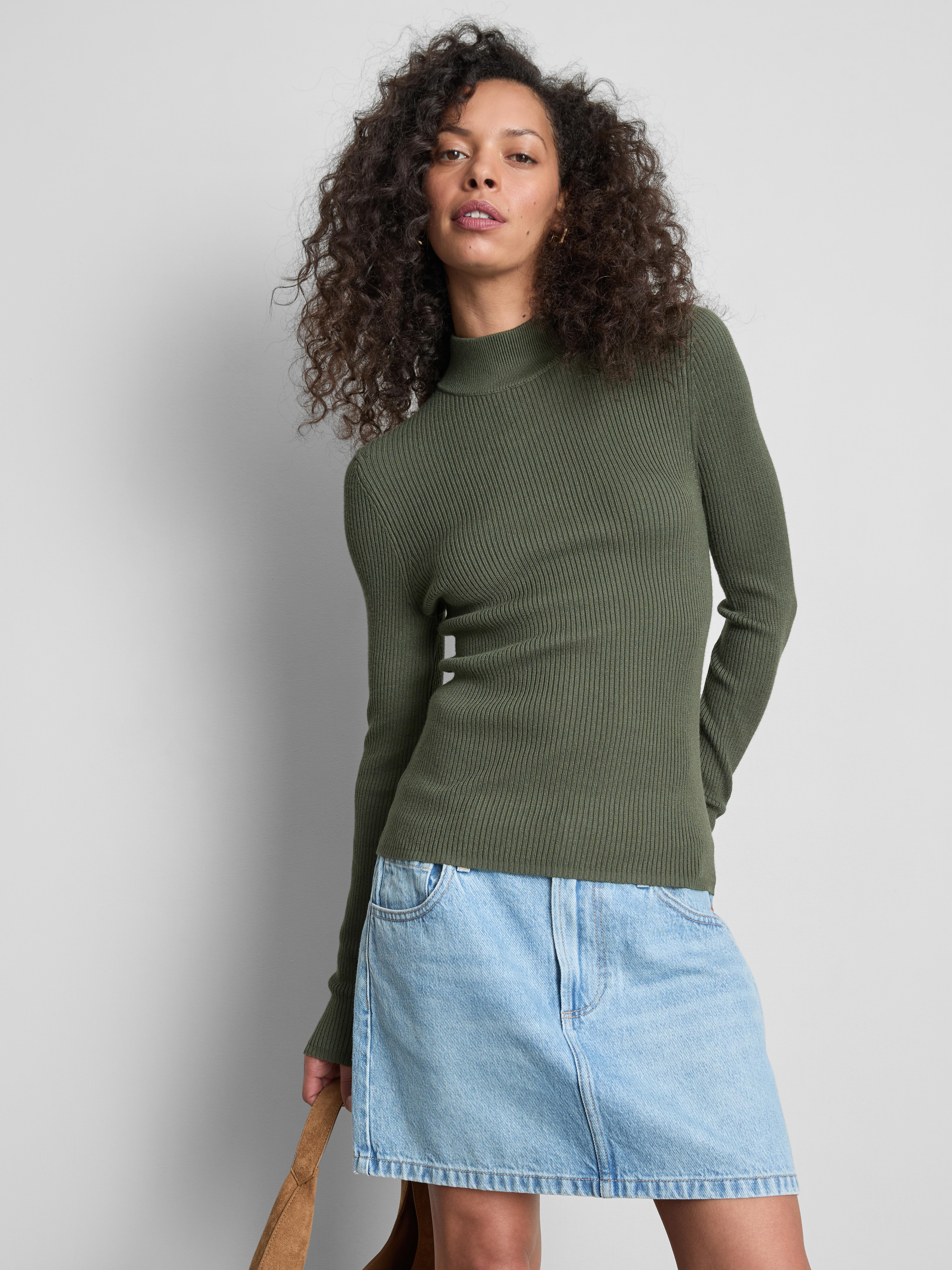Ribbed Turtleneck Sweater - Olive