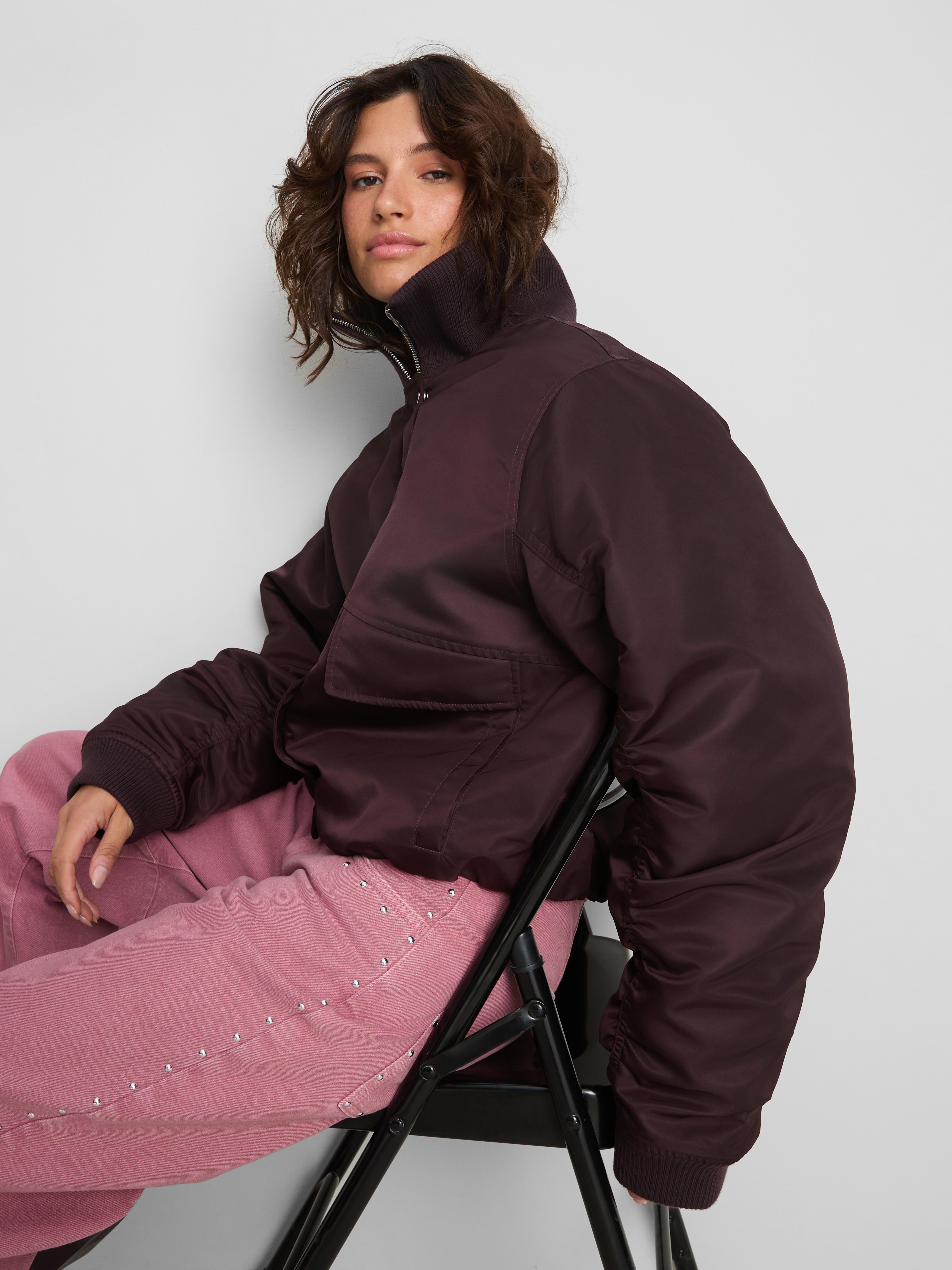 The Primark Scene | High Collar Padded Bomber Jacket - Burgundy