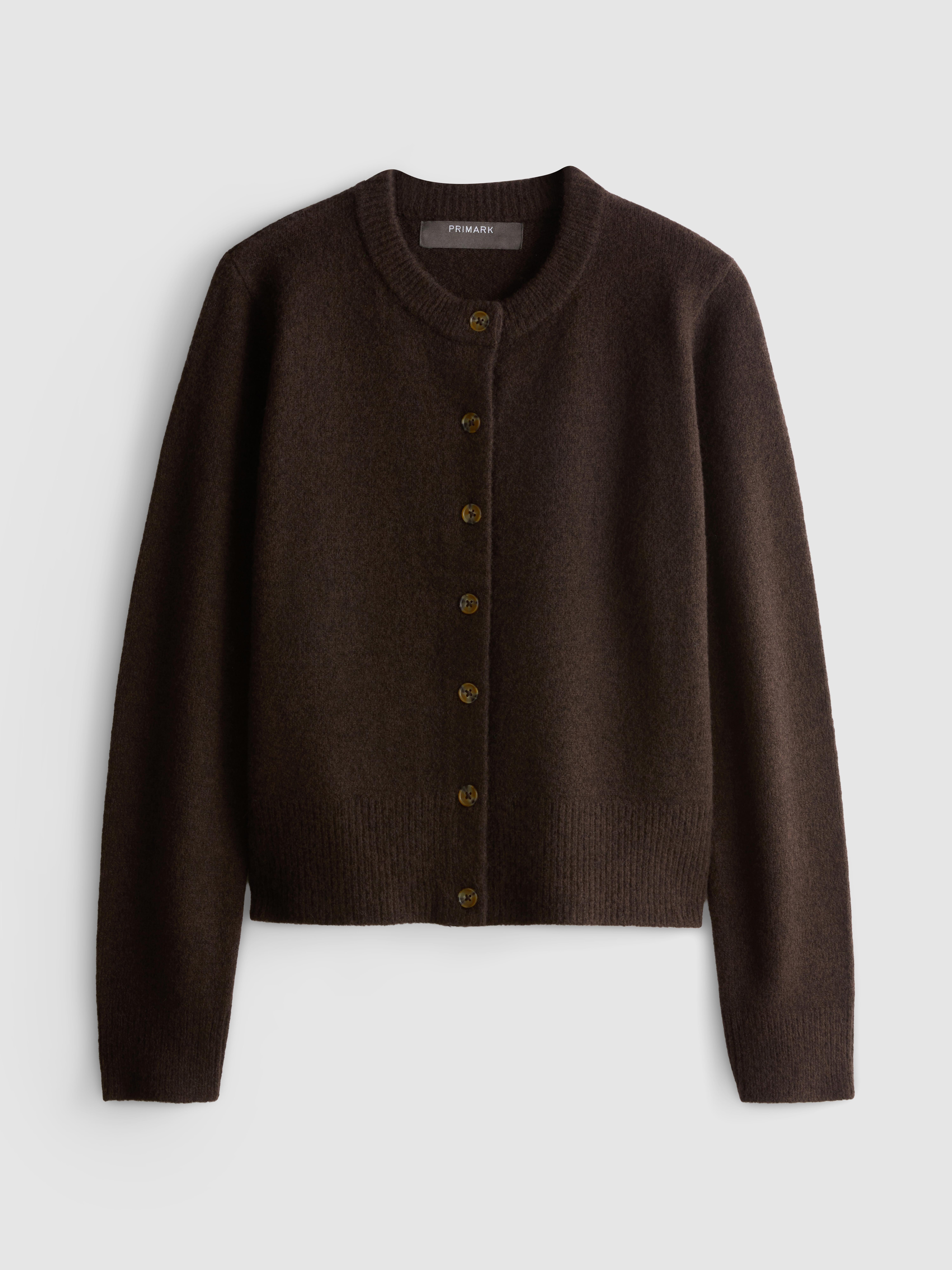 Essential Knitted Crewneck Cardigan - Chocolate