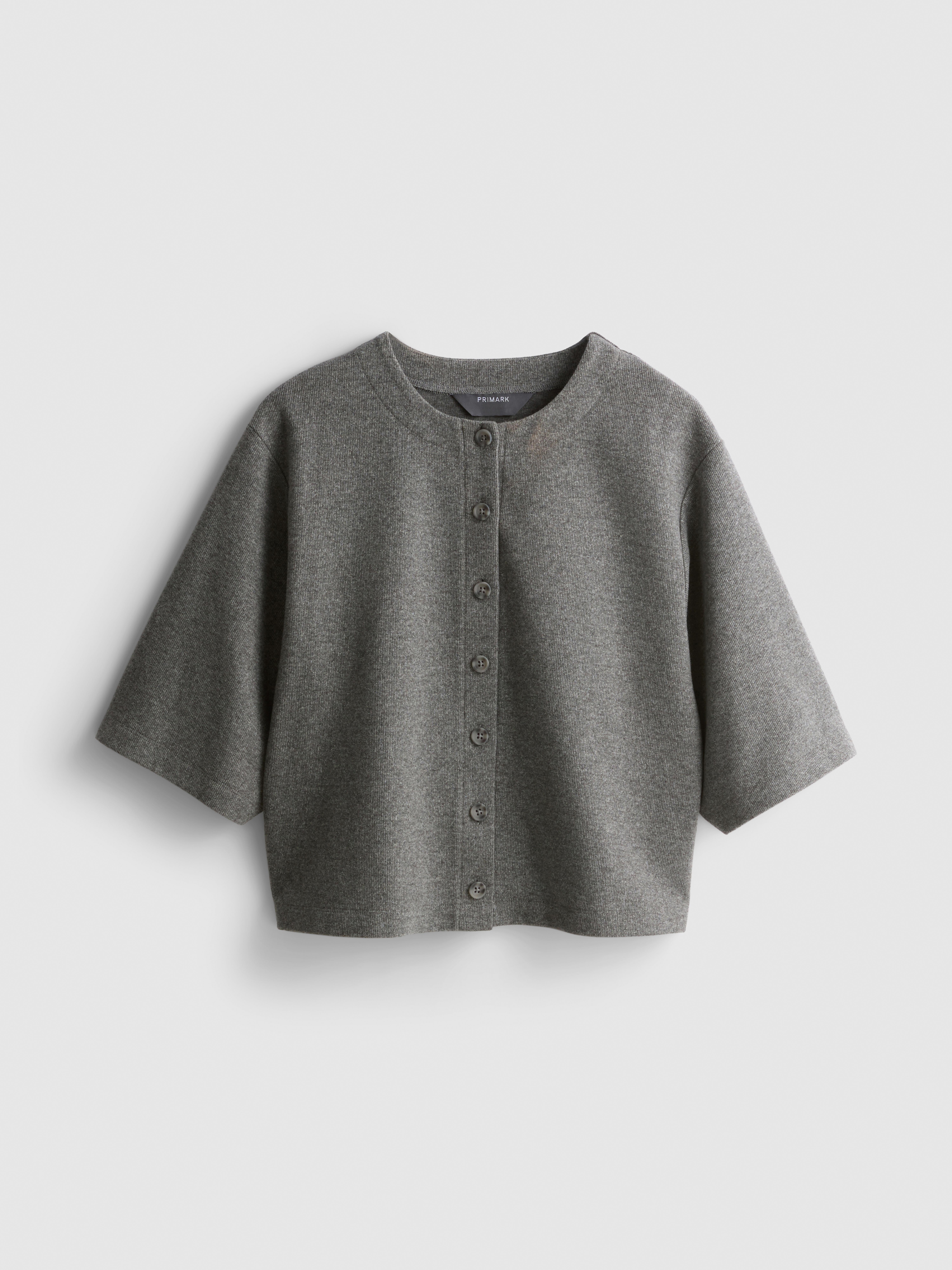 Cotton-Blend Cropped Cozy Short-Sleeve Cardigan - Gray Heather