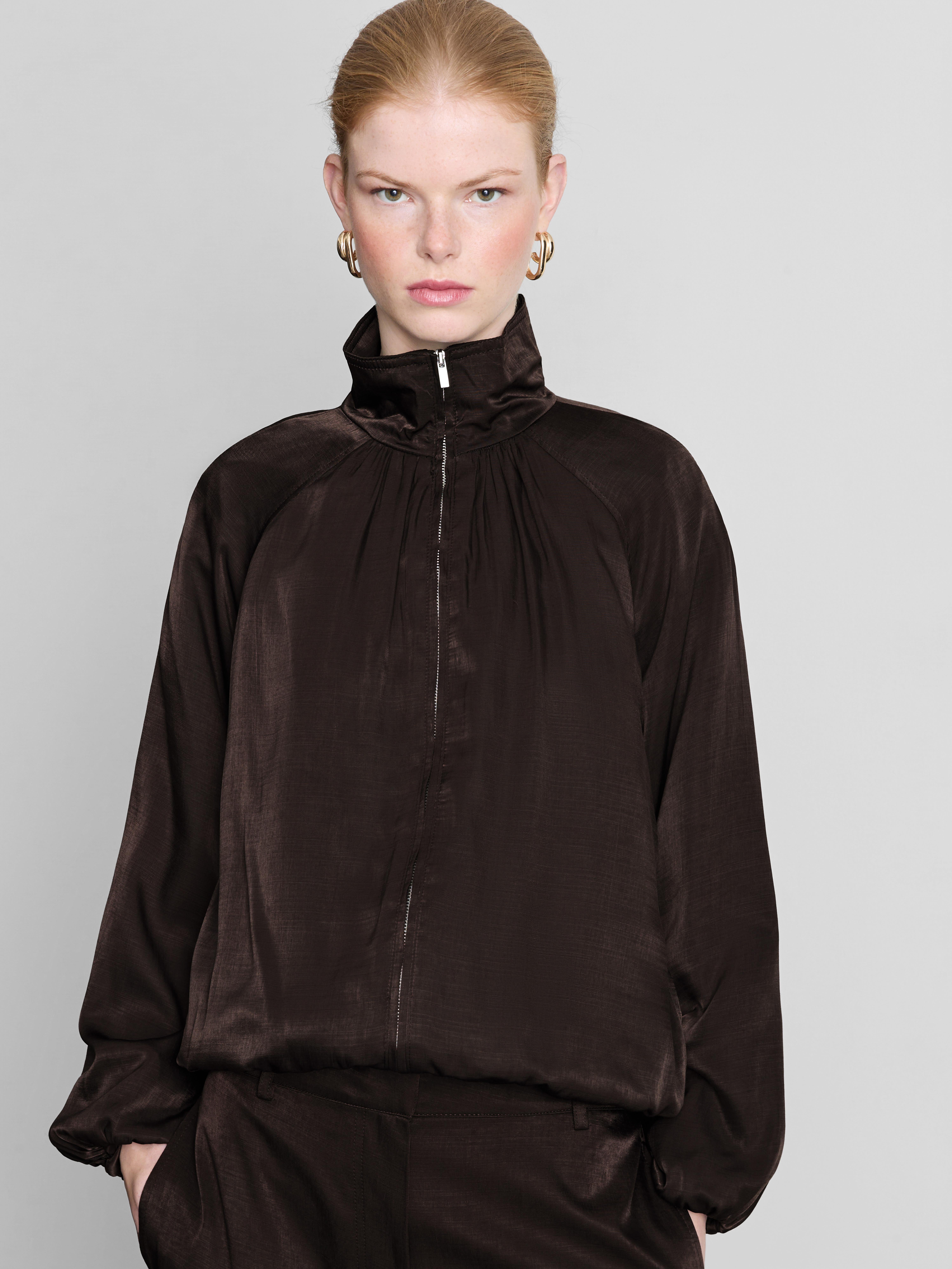 The Edit Satin Bomber Jacket - Chocolate