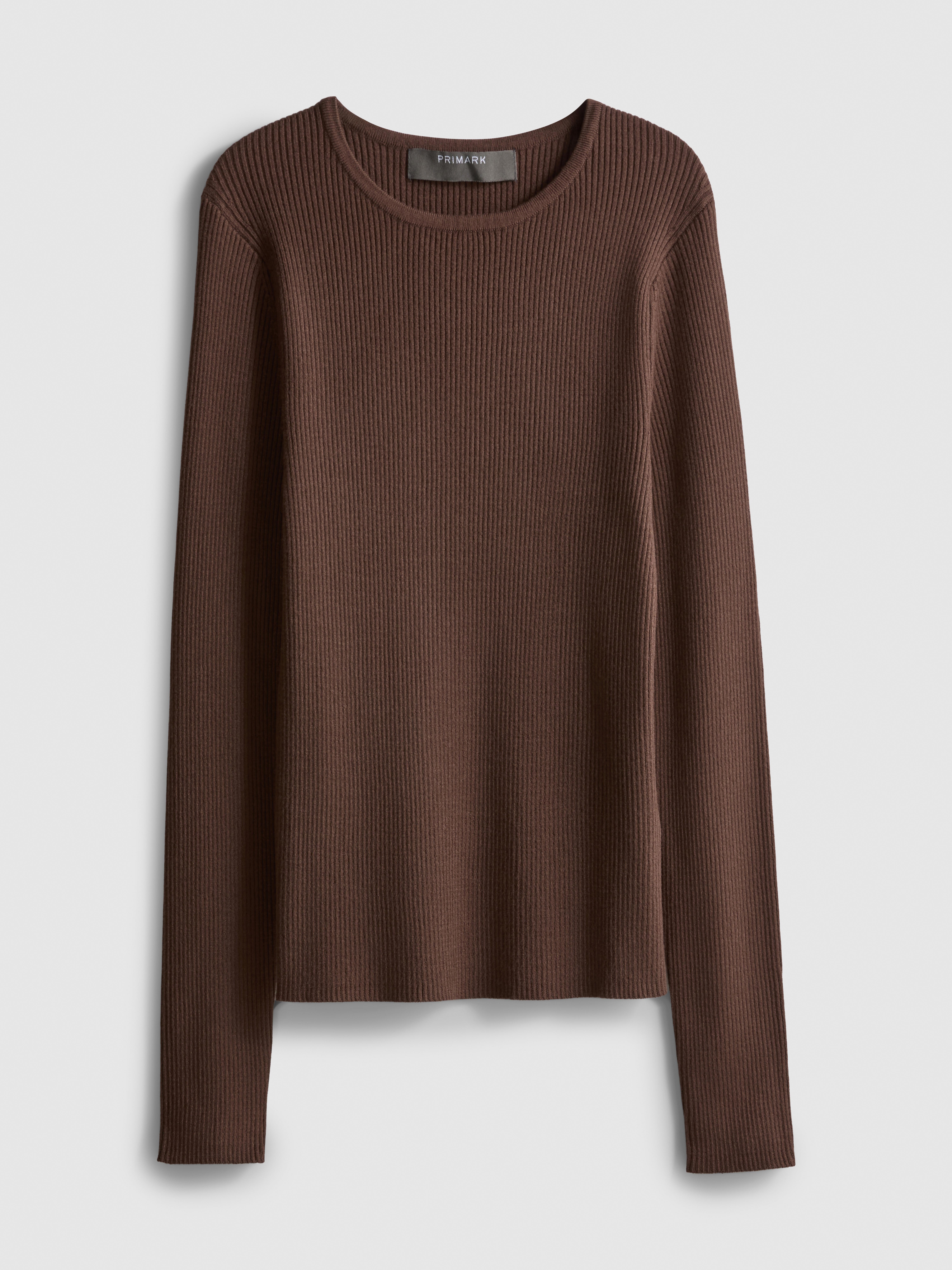 Ribbed Crew Neck Sweater - Chocolate