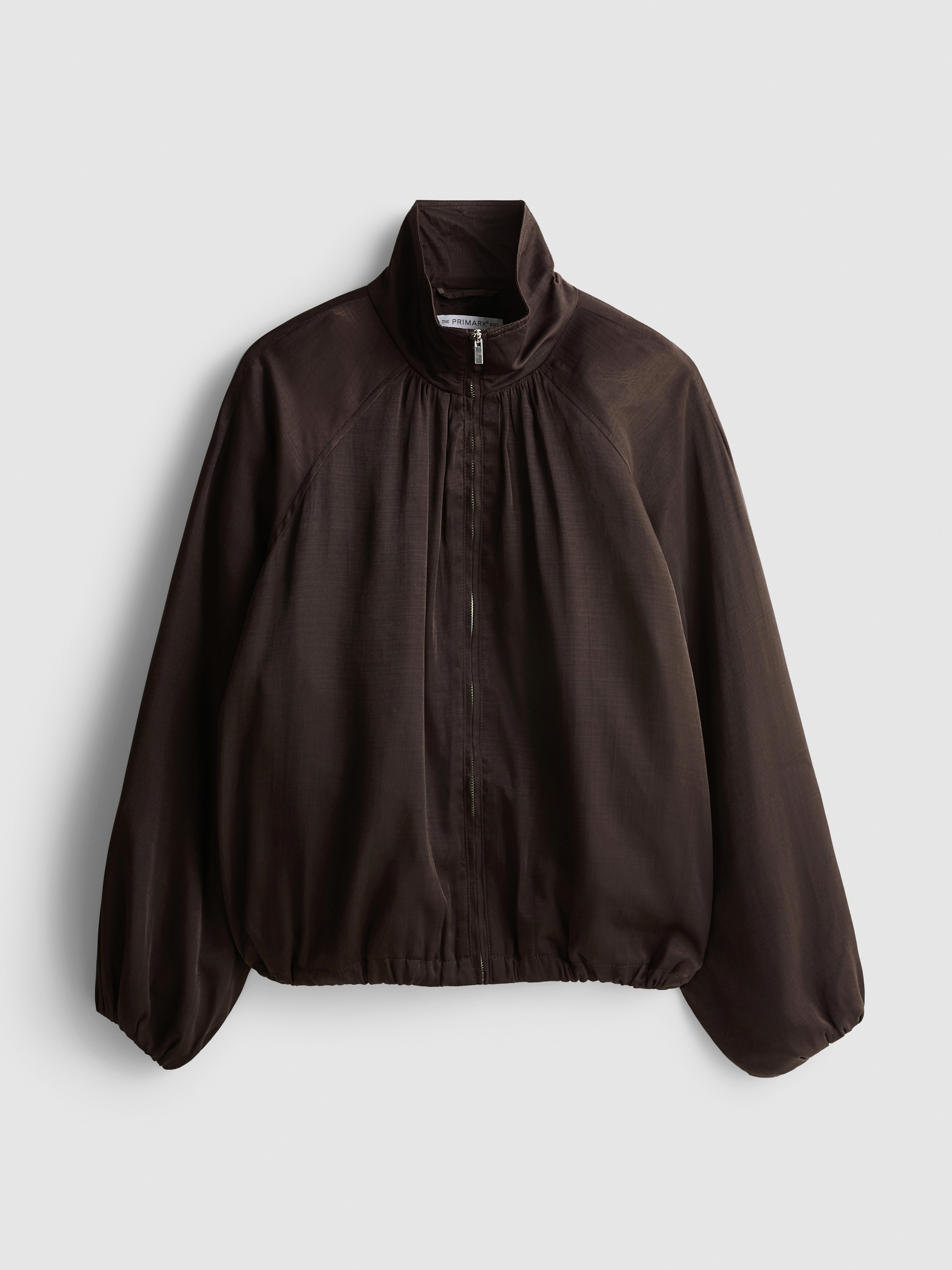 The Edit Satin Bomber Jacket - Chocolate
