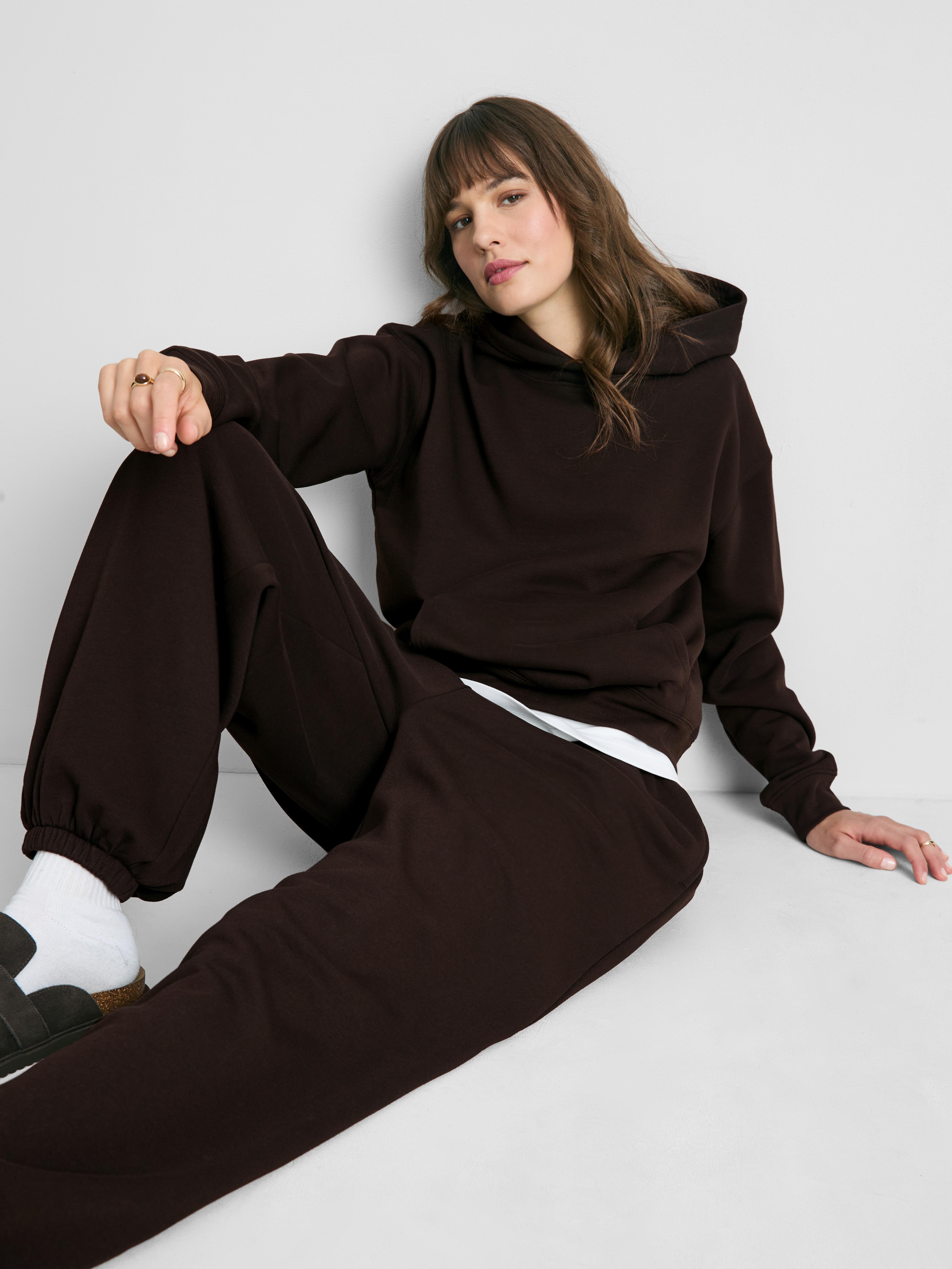 Cotton Blend Cuffed Joggers - Chocolate