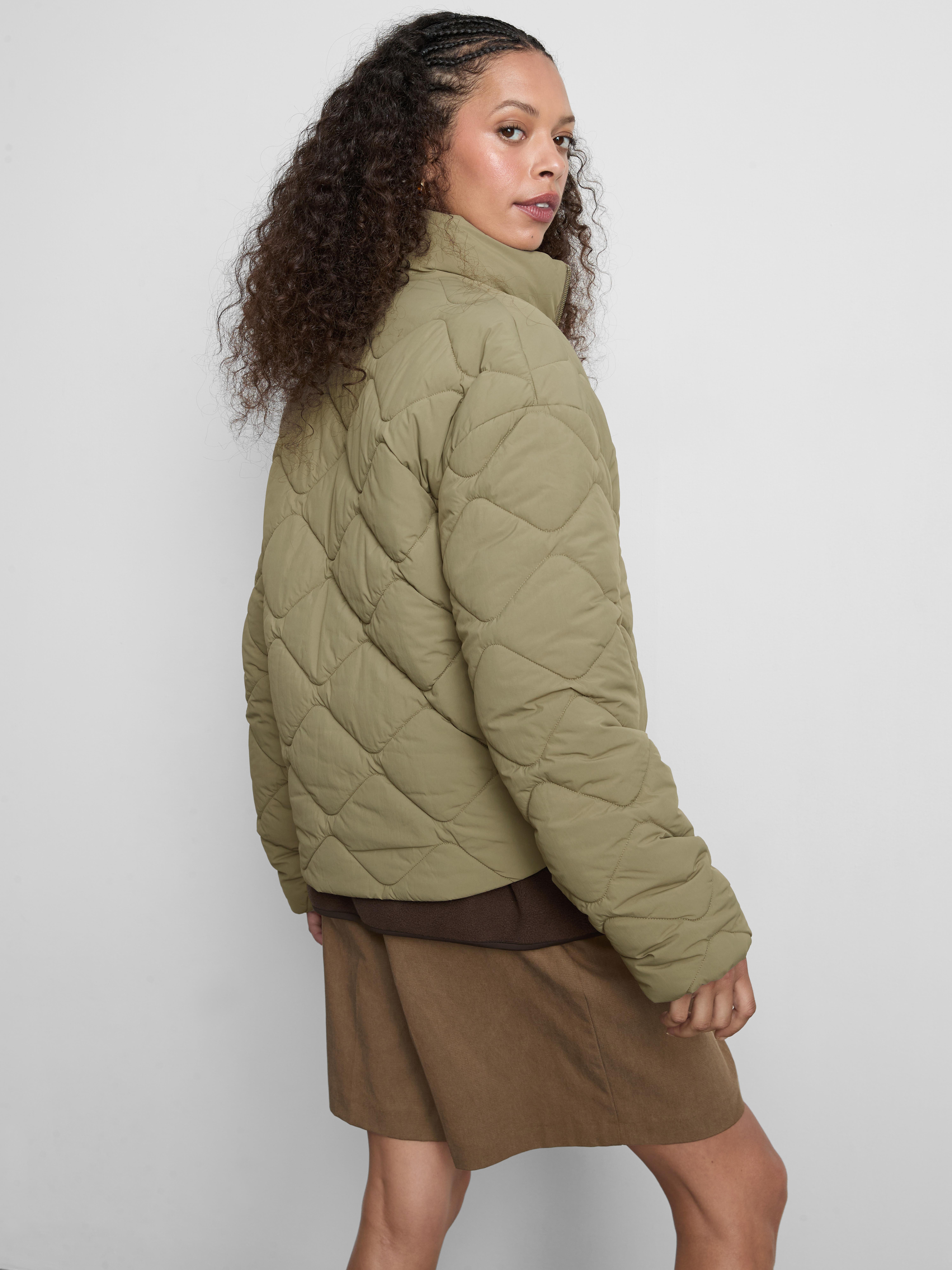 Quilted Funnel Neck Jacket - Olive