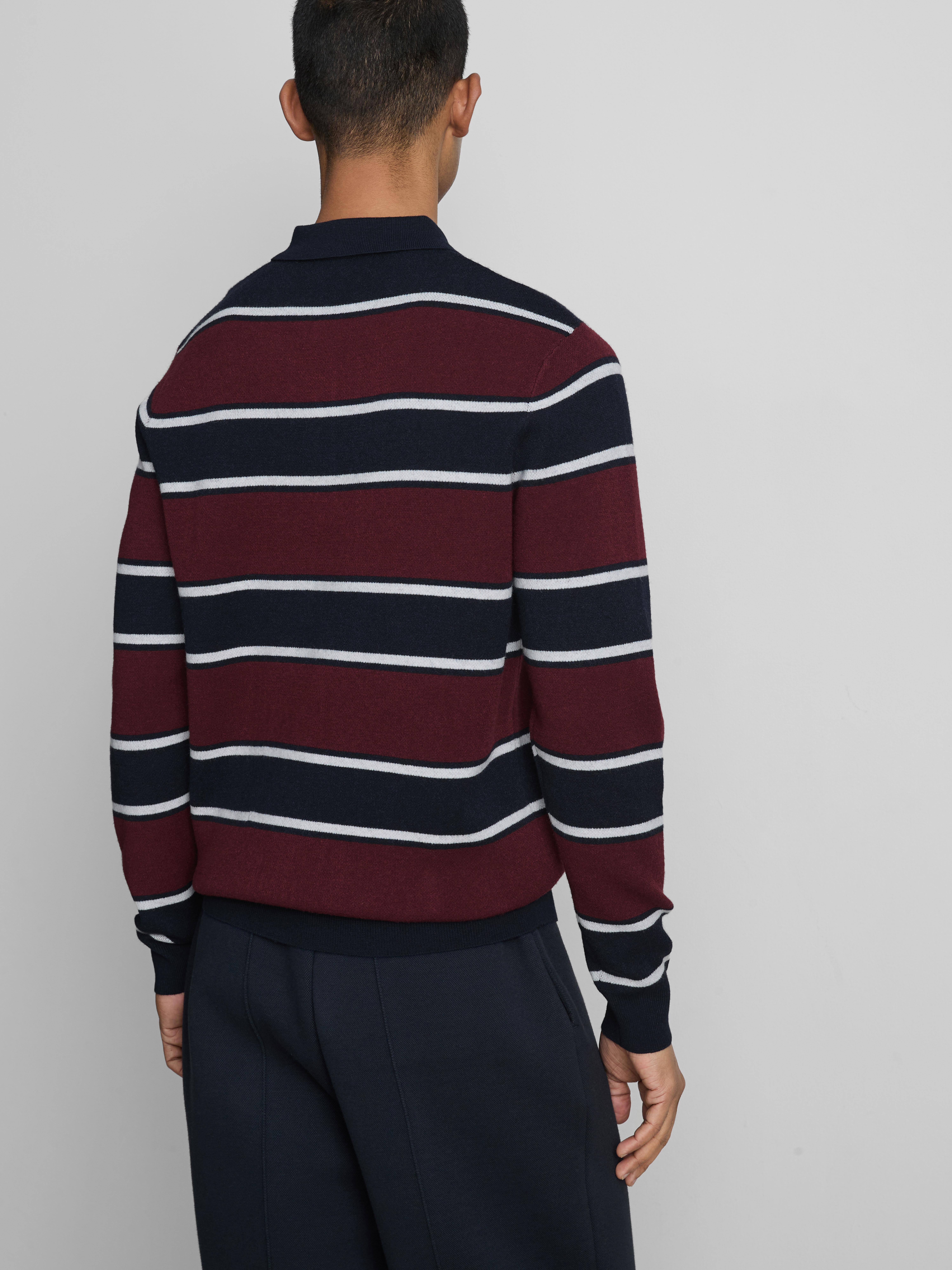 Stripe Knitted Collared Sweater - Navy