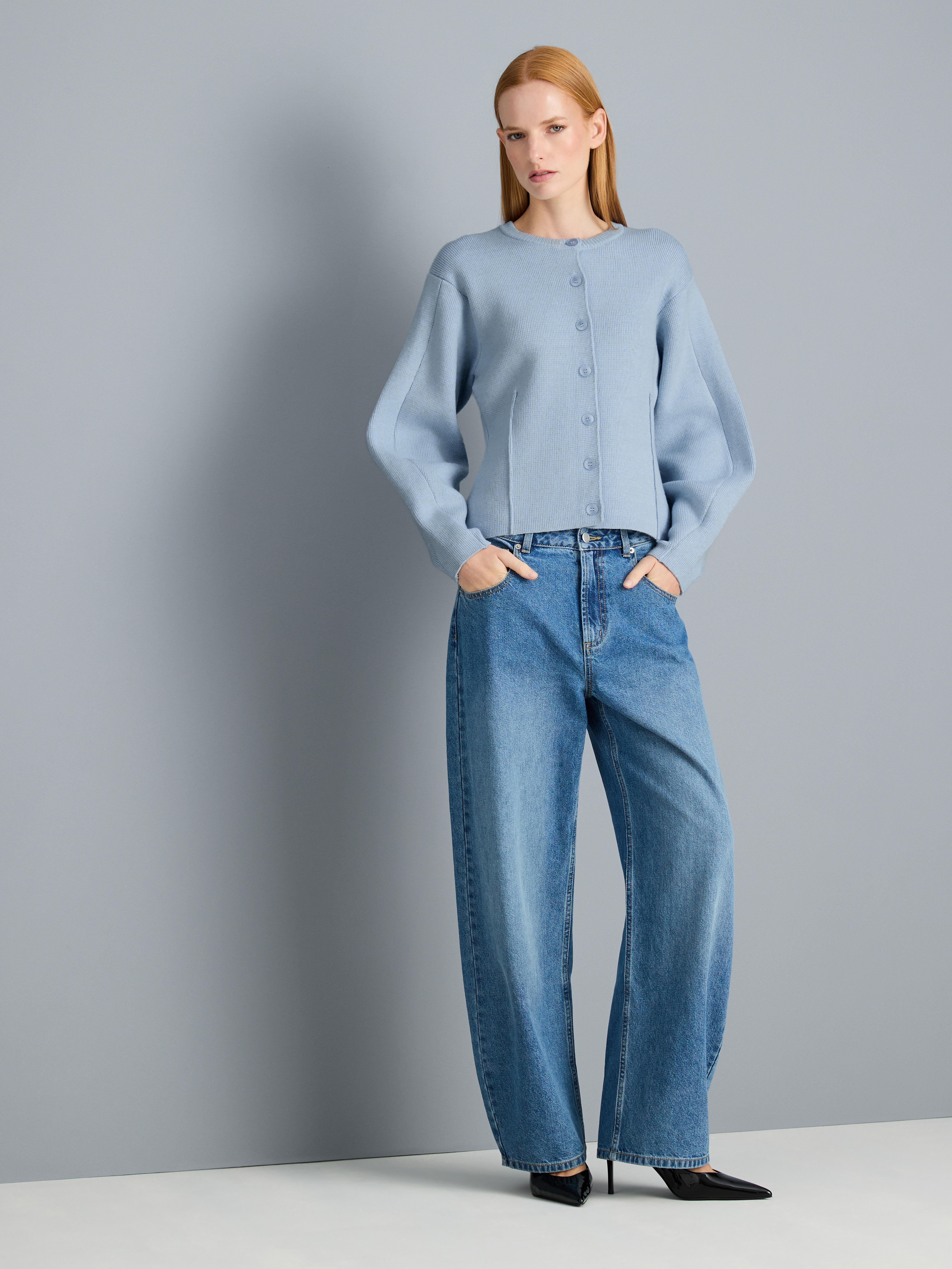 Sculpted Roundneck Cardigan - Light Blue