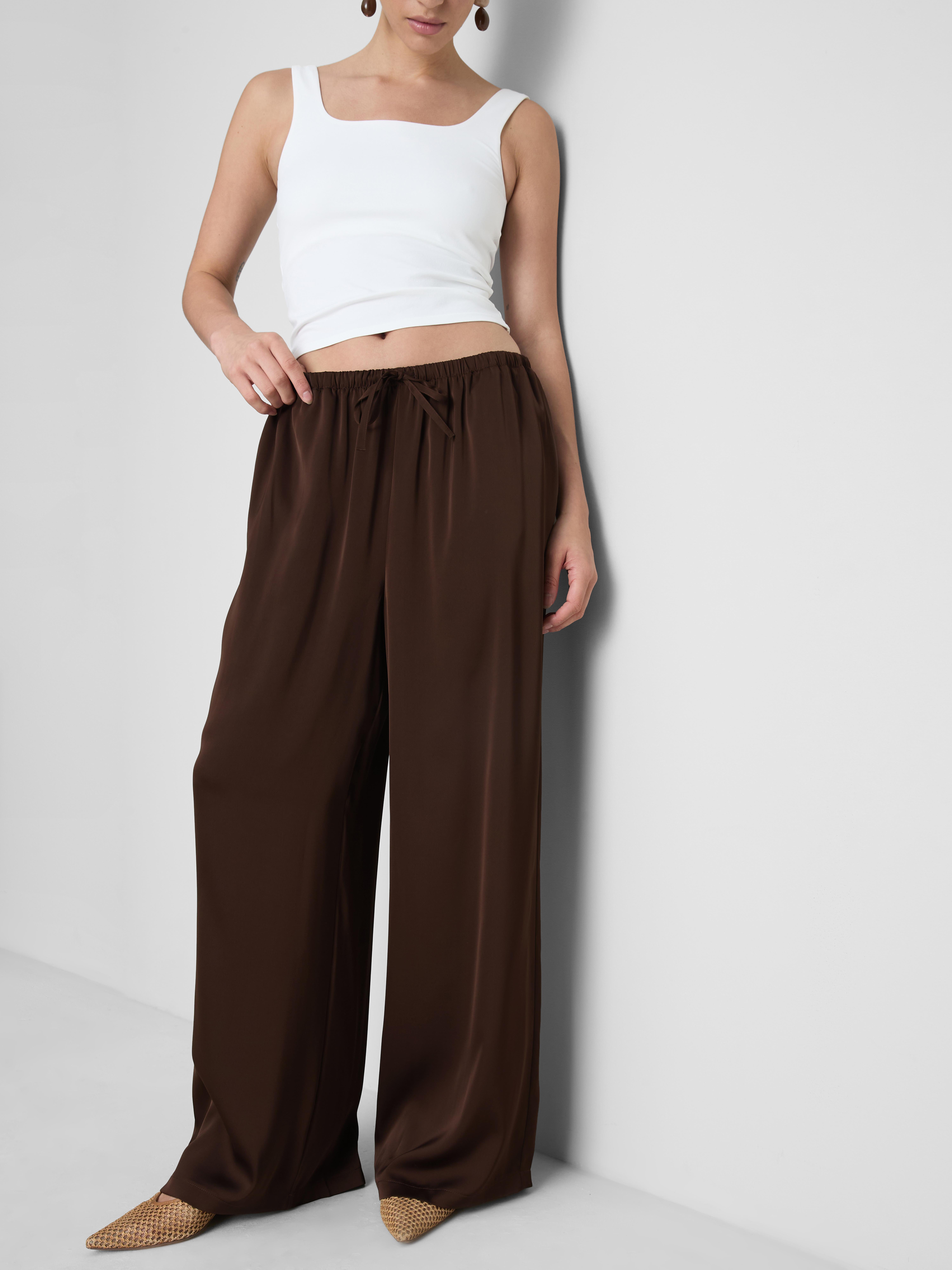 Wide Leg Satin Pants - Chocolate