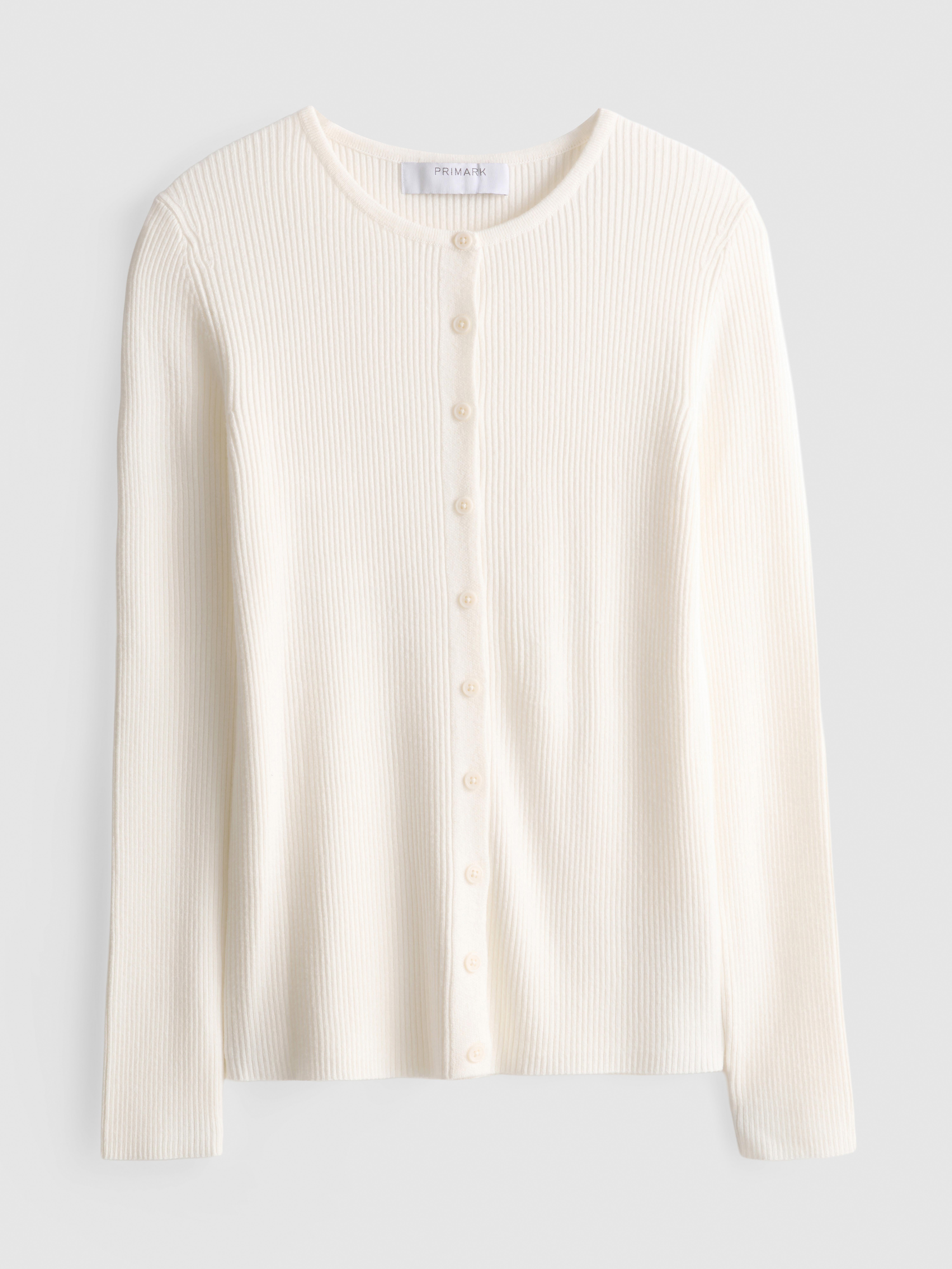 Ribbed Round Neck Cardigan - Ivory