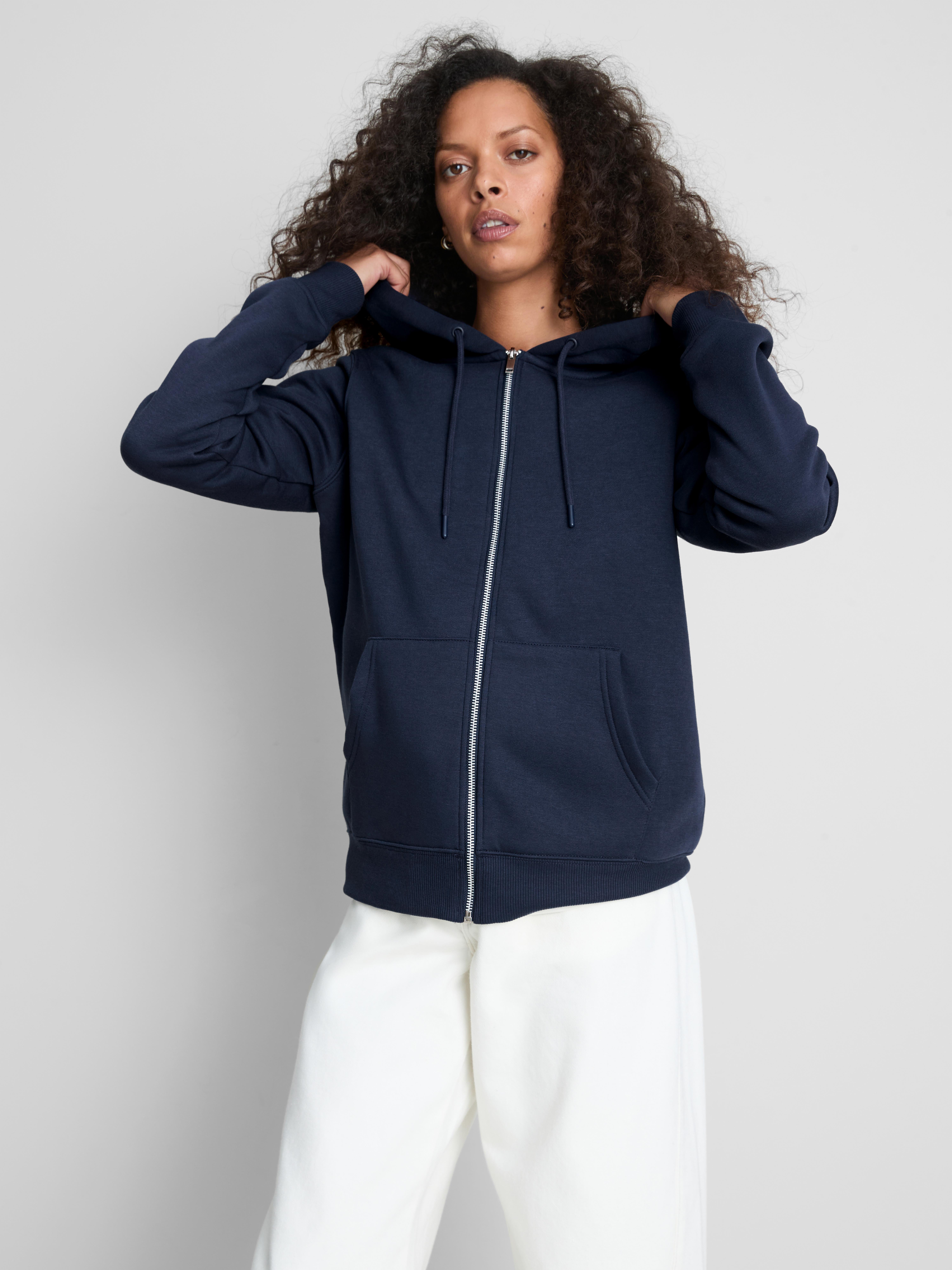 Essential Cotton Blend Zip Through Hoodie - Navy