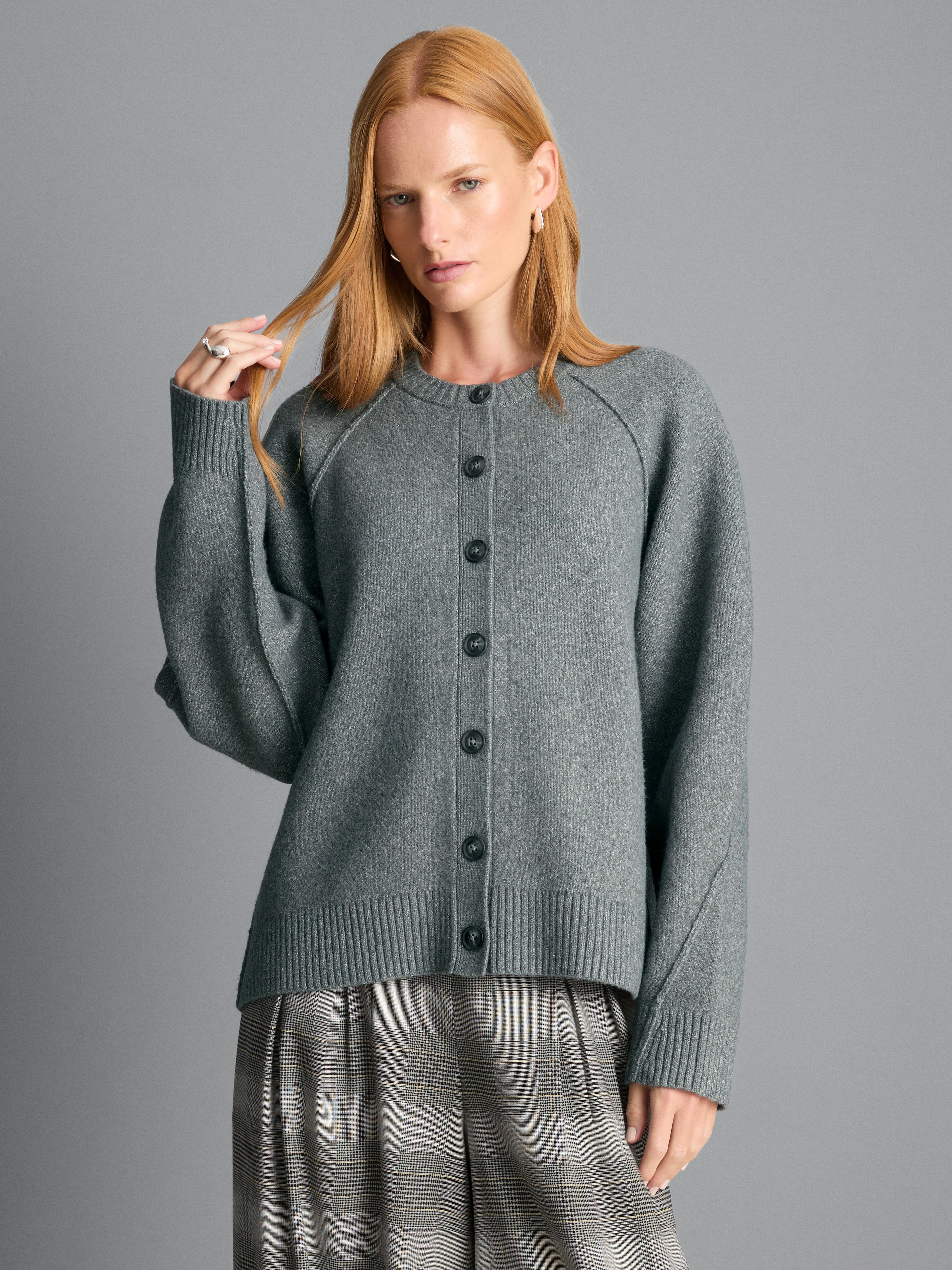 Relaxed Seam Detail Cardigan - Gray