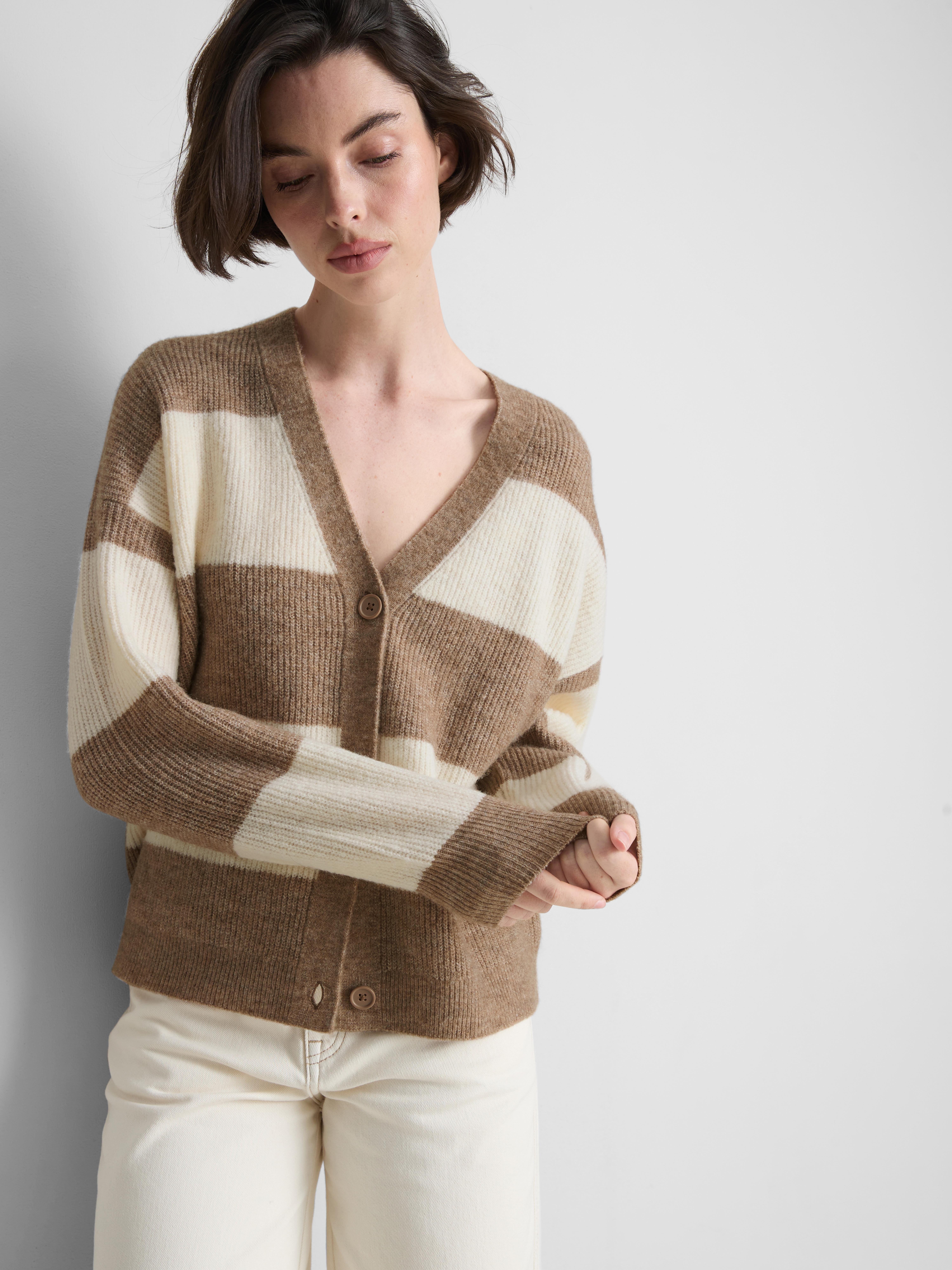 Soft Rib V-Neck Cardigan - Oatmeal