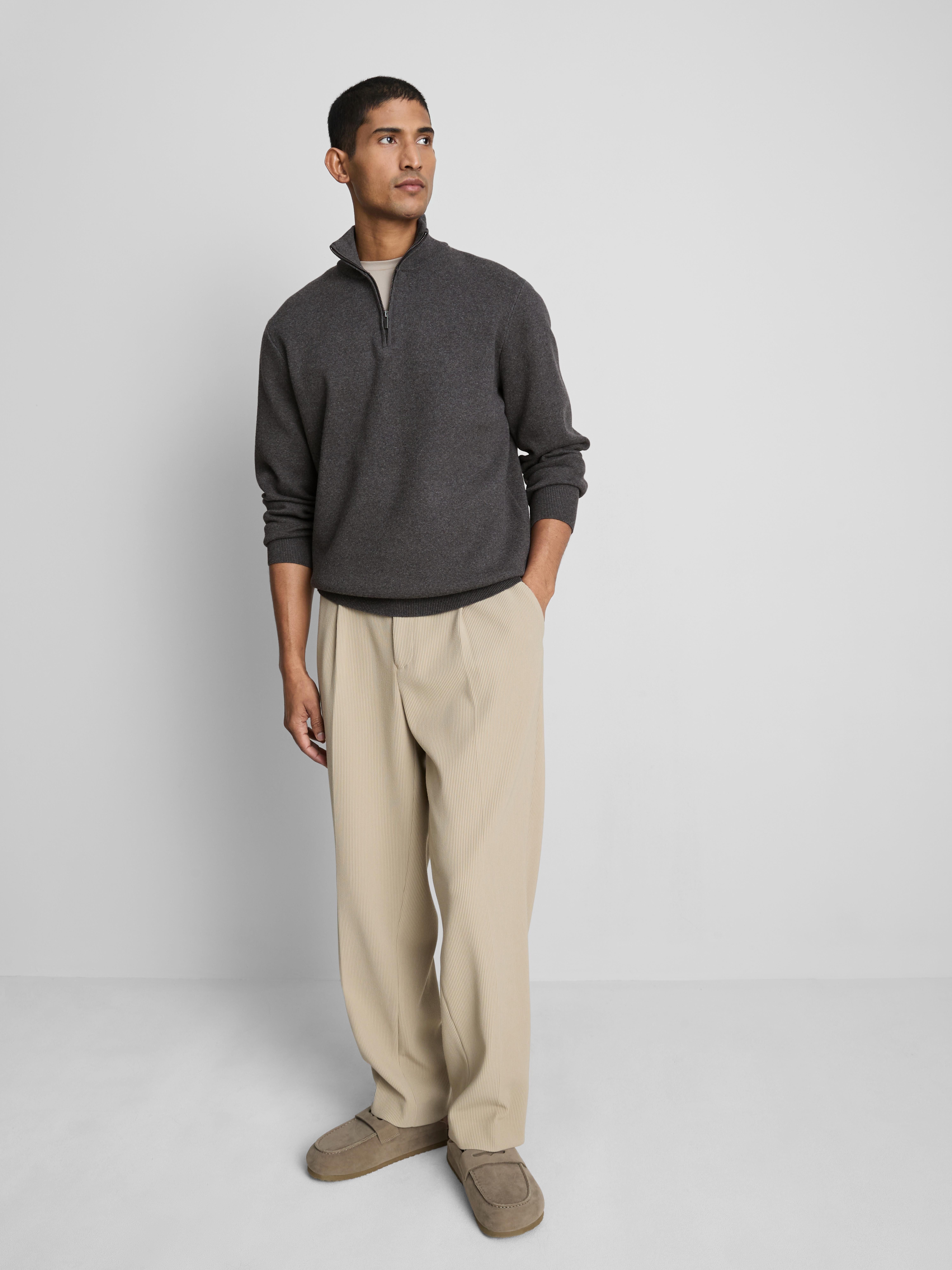 Zip Neck Knitted Sweater - Charcoal