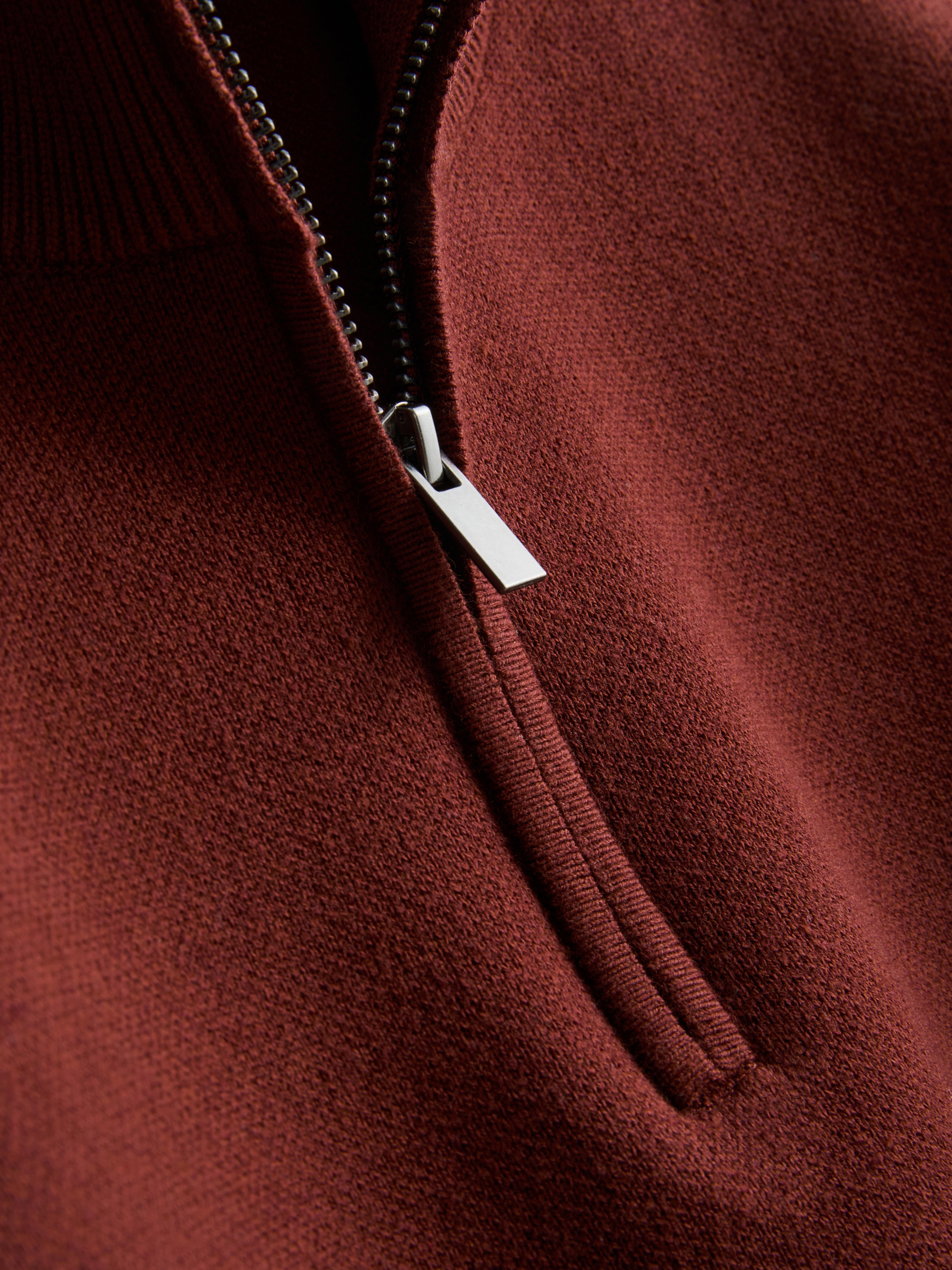 Zip Neck Knitted Sweater - Red