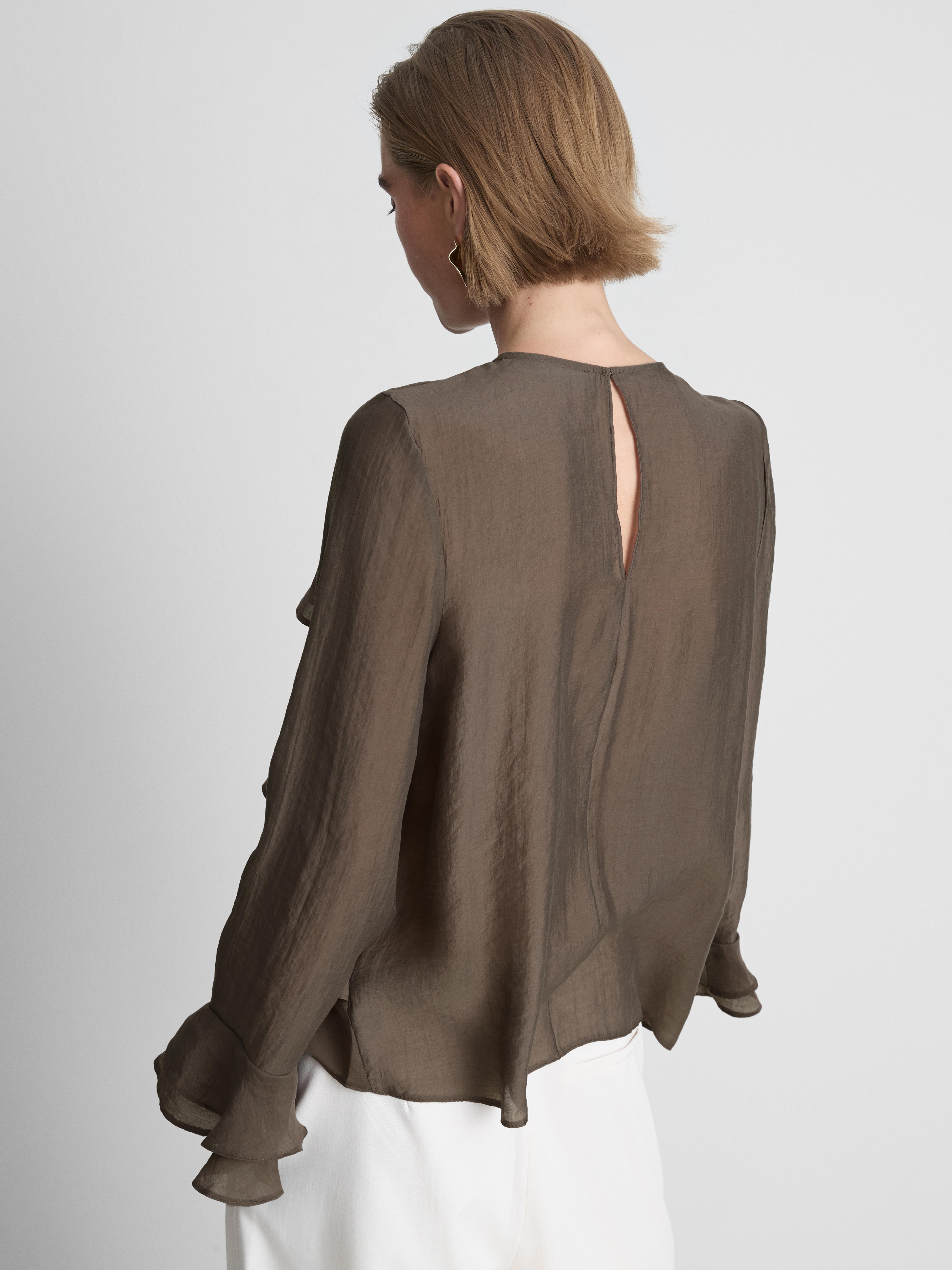 Tiered Long-Sleeve Blouse - Chocolate