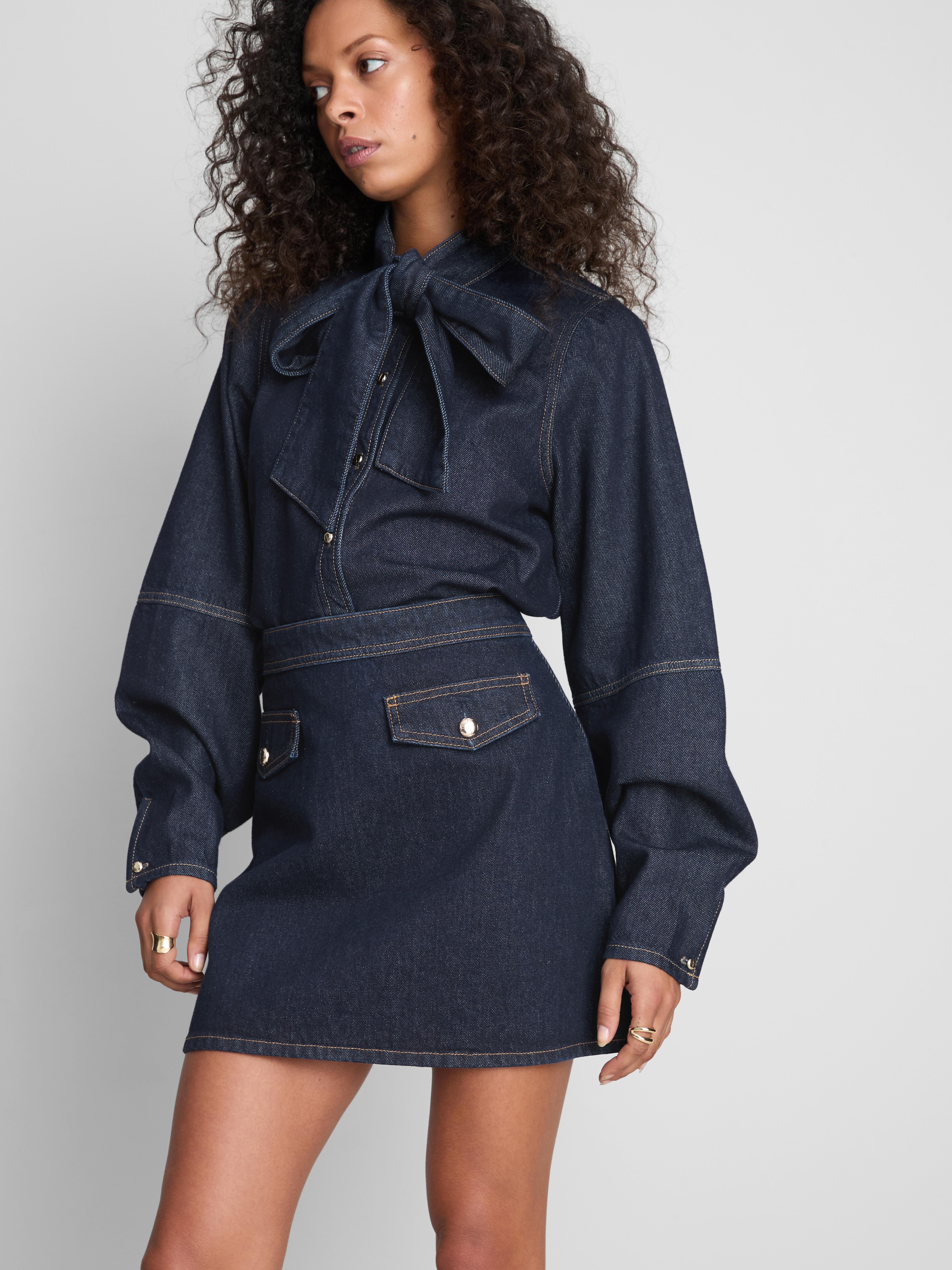 Paula Echevarría Cotton Denim Pocket Detail Mini Skirt - Indigo