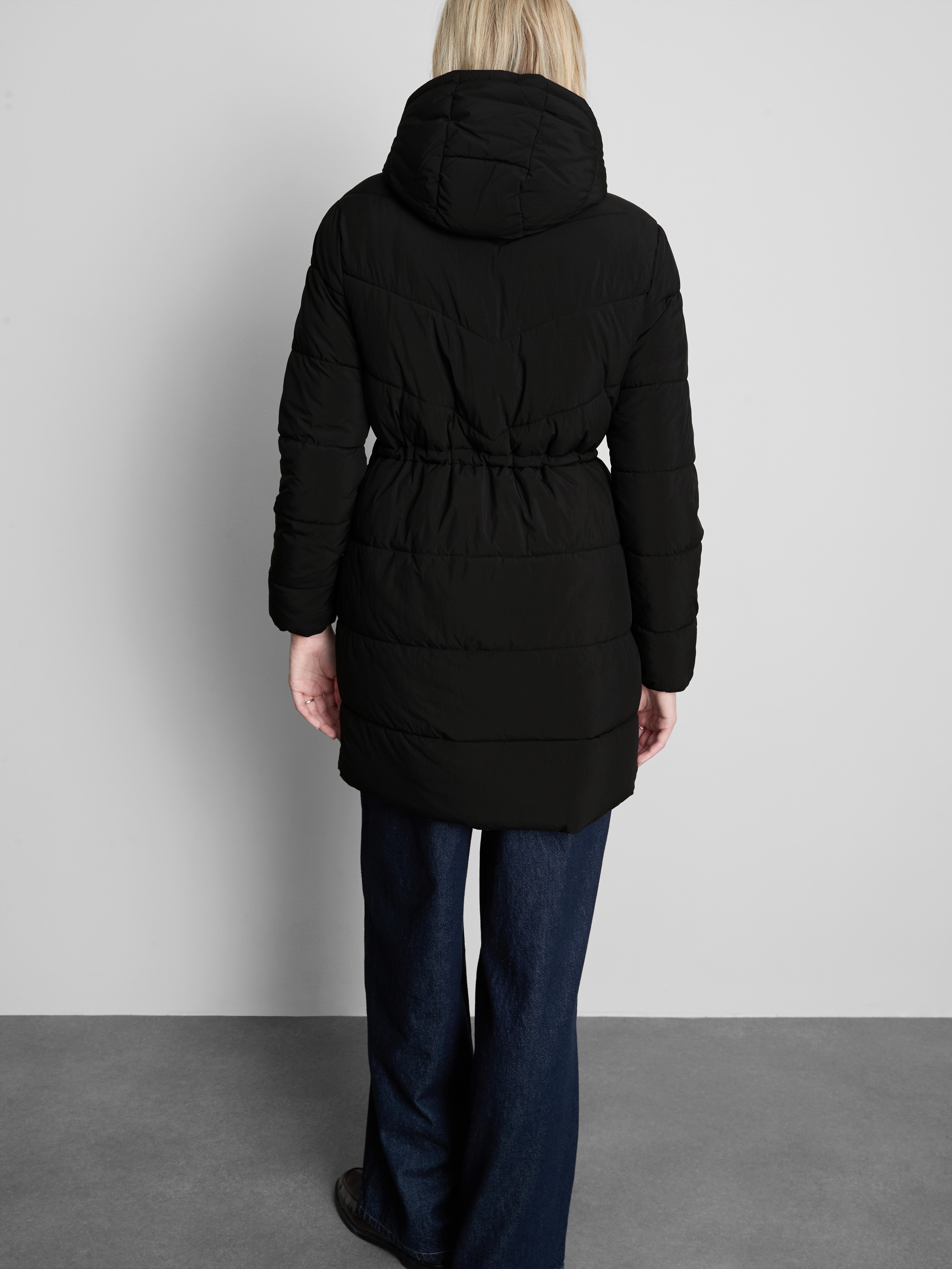Longline Hooded Puffer Jacket - Black