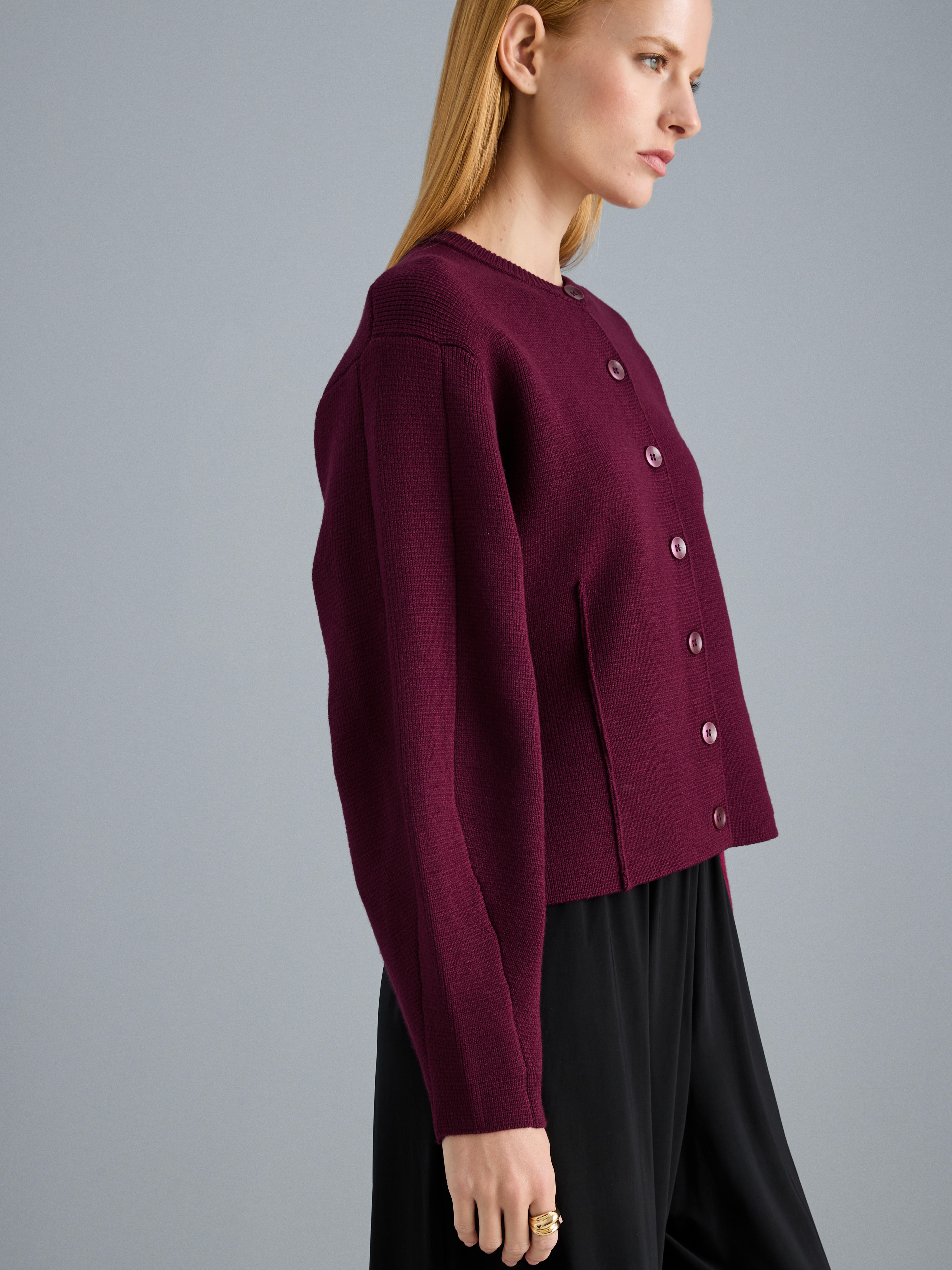 Sculpted Roundneck Cardigan - Burgundy