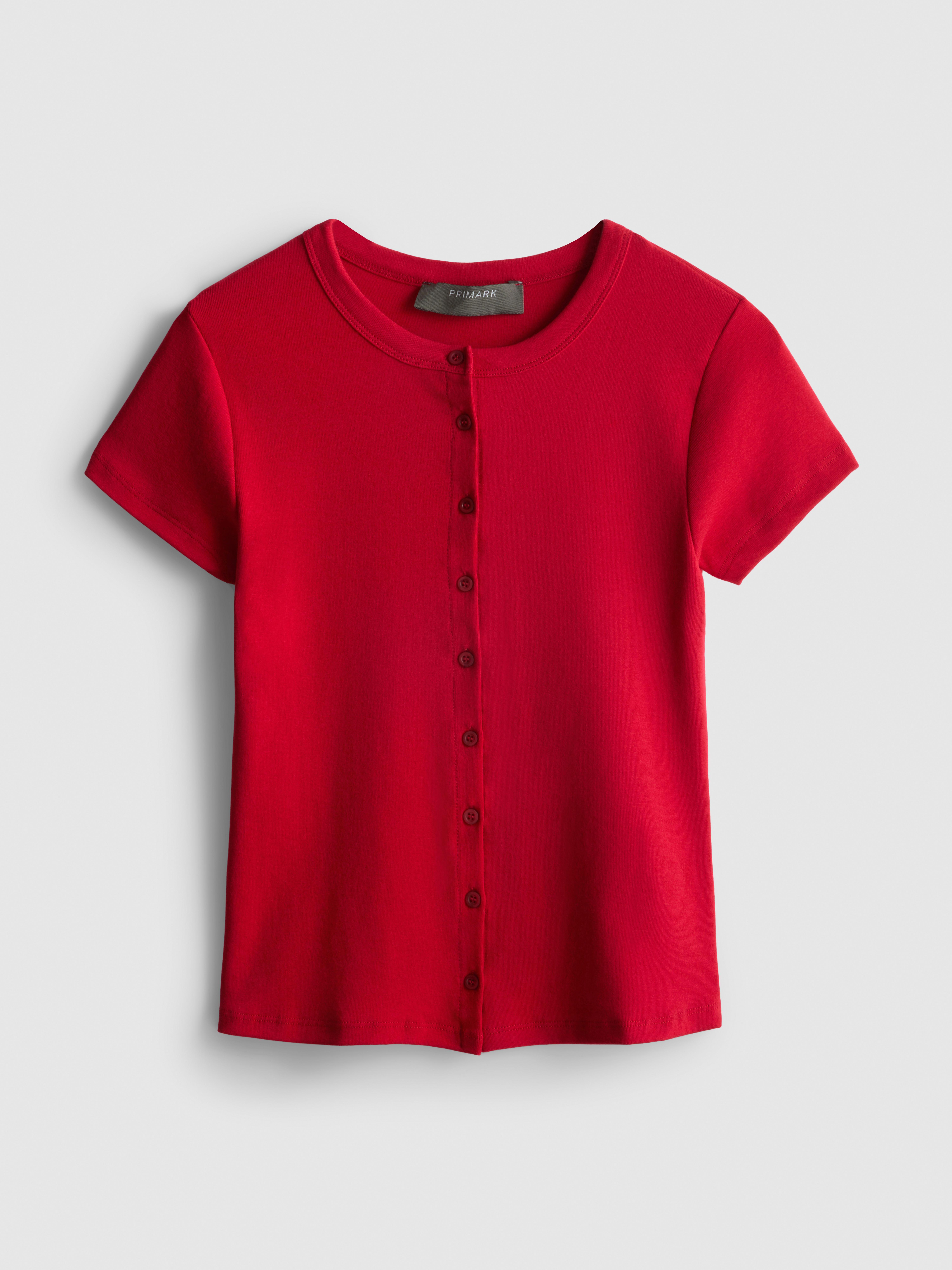 Cotton Rich Button-Up T-Shirt - Red